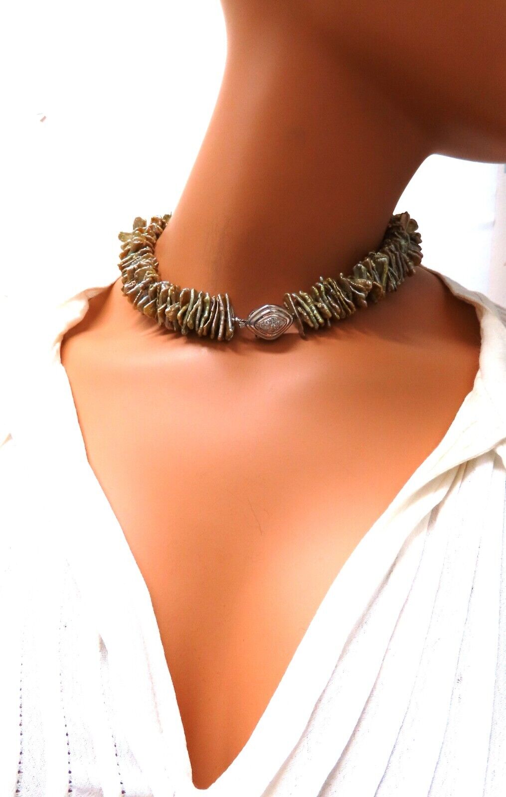 20mm Baroque Irregular Pearl Necklace with 14K Gold Diamond Clasp - Elegant Bridal Jewelry & Evening Wear Accessory for Weddings, Parties & Special Occasions