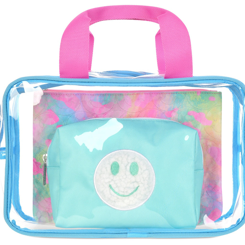 IScream Happy Tie Dye Cosmetic Bag Trio Set - Waterproof Makeup Pouch for Travel, Gym & Organizer | Cute Boho Pattern for Toiletries, Brushes & Essentials