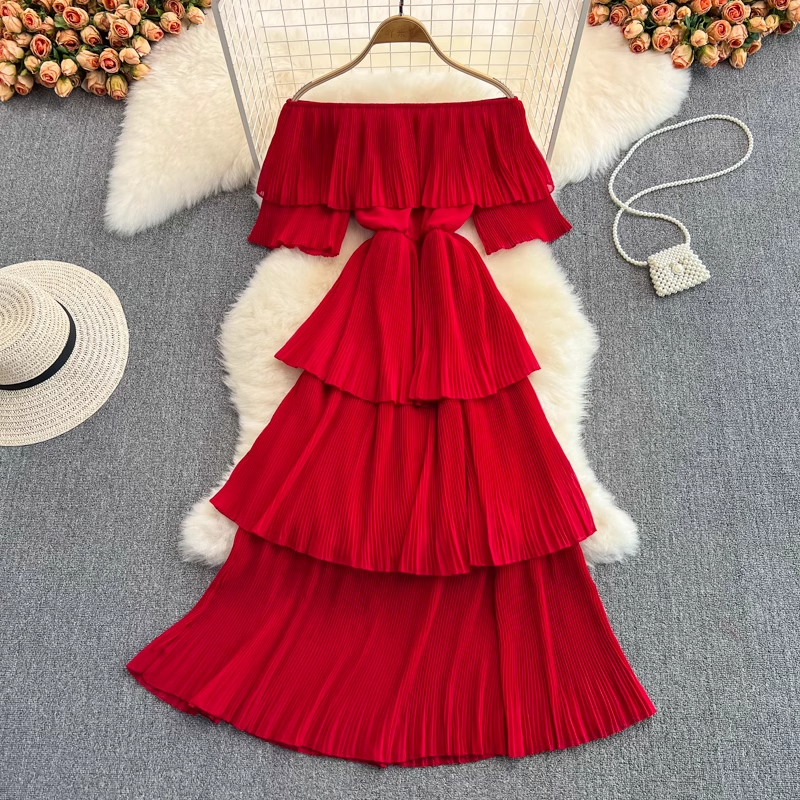 Elegant Off Shoulder Ruffled Layered Dress for Women - Perfect for Weddings, Parties & Special Occasions