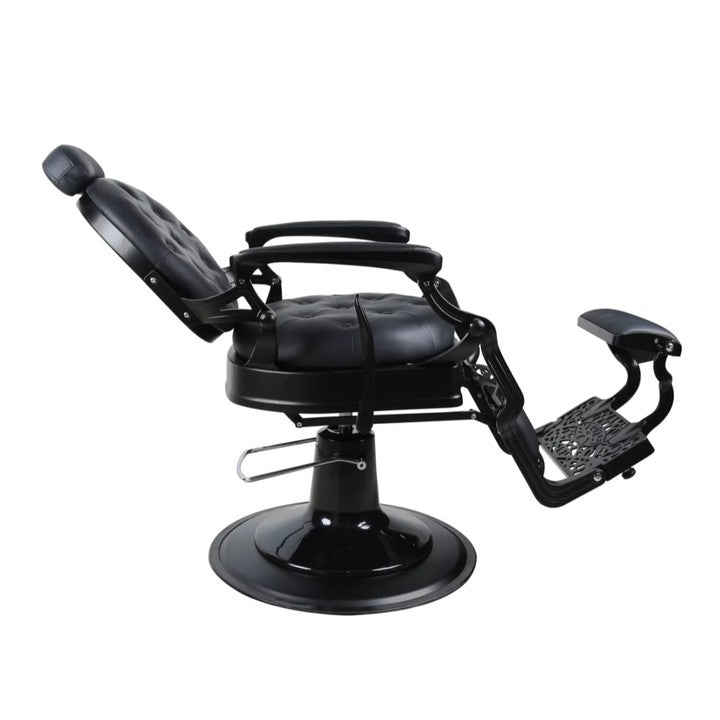 Premium Heavy Duty Antique Barber Chair - Gold/Matte Black Salon Styling Chair with Hydraulic Pump | Model 121951A | Professional Haircut & Shave Station for Barber Shops & Salons