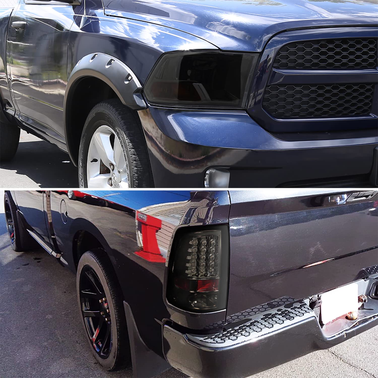 Spec-D Tuning Smoked Euro Headlights & LED Tail Lights for Dodge Ram 1500/2500/3500 - Upgrade Your Truck's Style & Night Visibility for Off-Roading & Daily Driving
