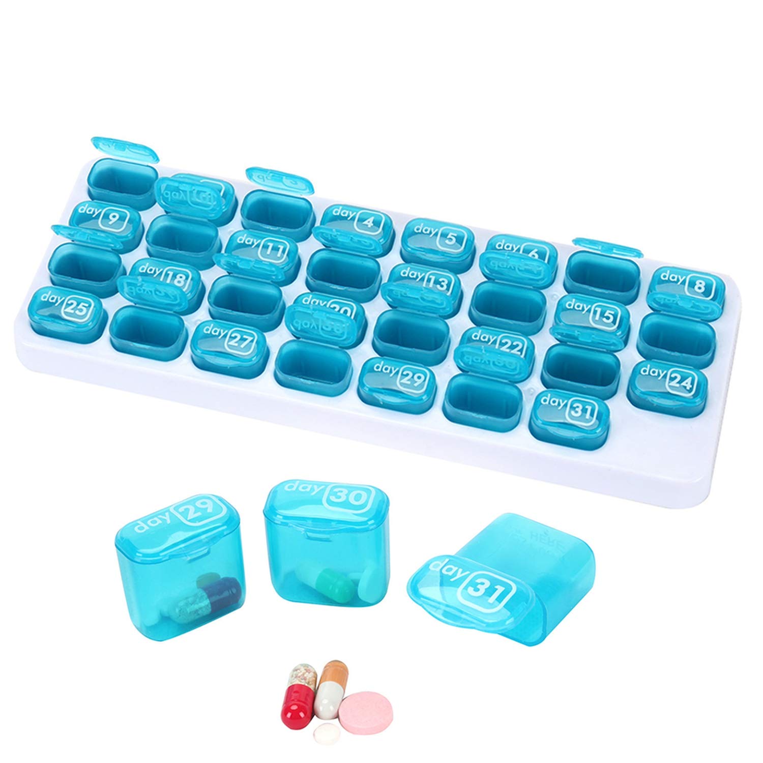 31-Day Weekly Pill Organizer - Moisture Proof Tablet Medicine Box with 4 Compartments - Perfect for Travel, Home & Daily Medication Storage