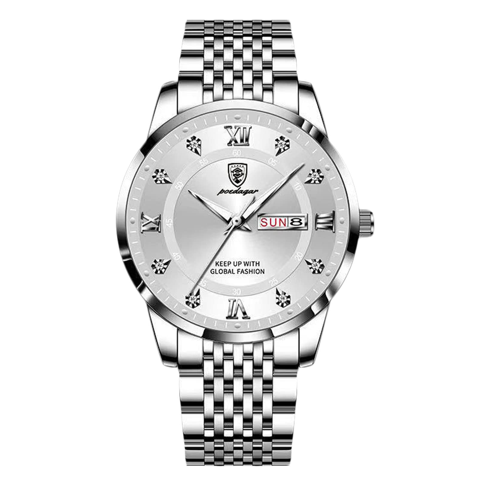 RORIOS Men's Luminous Analog Quartz Watch with Stainless Steel Band - Classic Calendar Watch for Business, Casual & Outdoor Activities