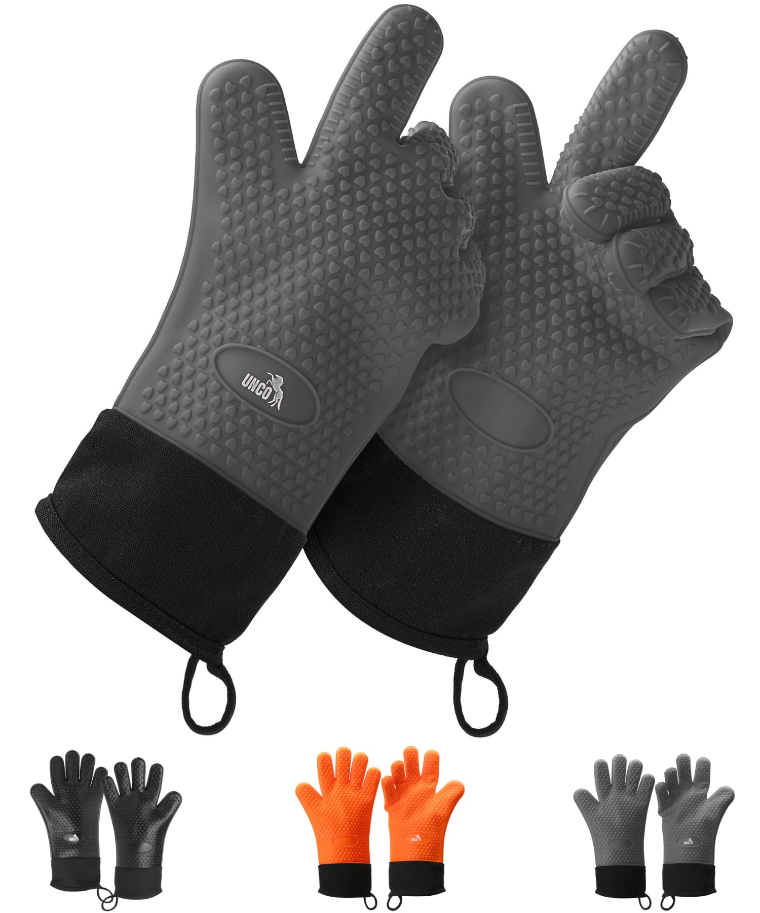 Heat Resistant BBQ Grill Gloves - Grey Silicone Oven Mitts for Grilling, Cooking & Baking - Perfect for Outdoor BBQ, Camping & Kitchen Use