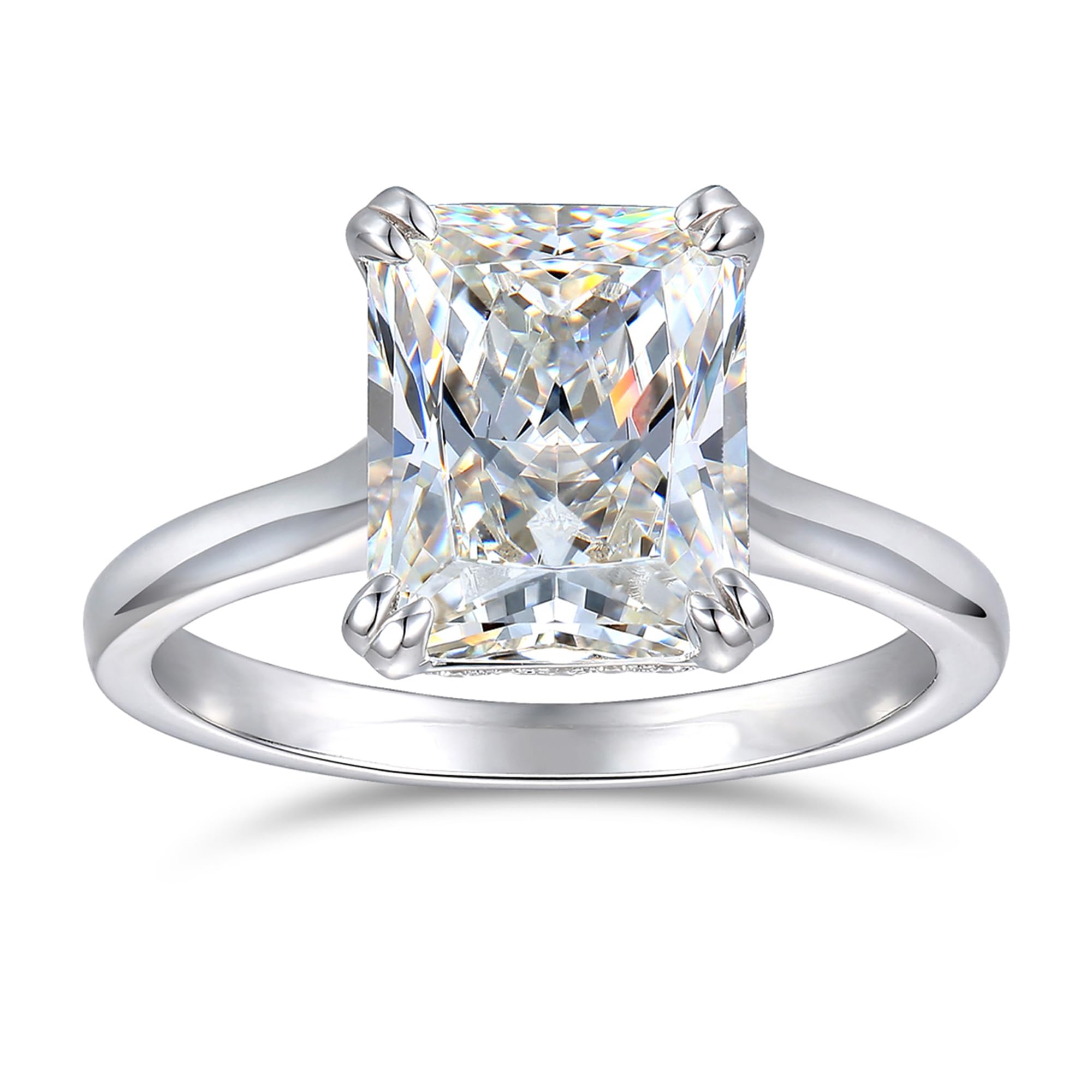 4ct Moissanite Engagement Ring - 4 Carat Radiant Cut Solitaire Ring for Women, Durable & Sparkling Wedding Band - Perfect for Proposals, Anniversaries, and Special Occasions