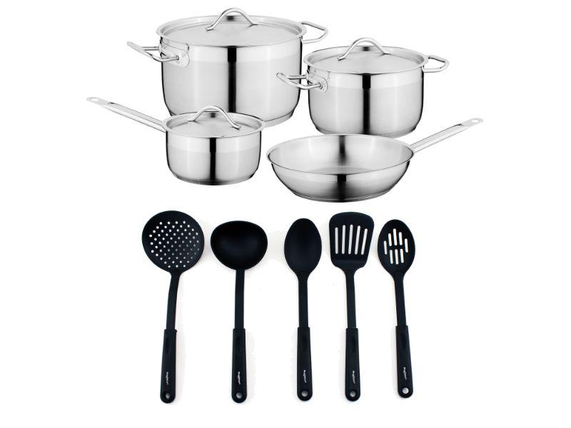 BergHOFF Essentials 12-Piece 18/10 Stainless Steel Cookware Set - Professional Grade Pots and Pans for Home & Restaurant Cooking | Perfect for Boiling, Frying, Baking & Serving Dishes