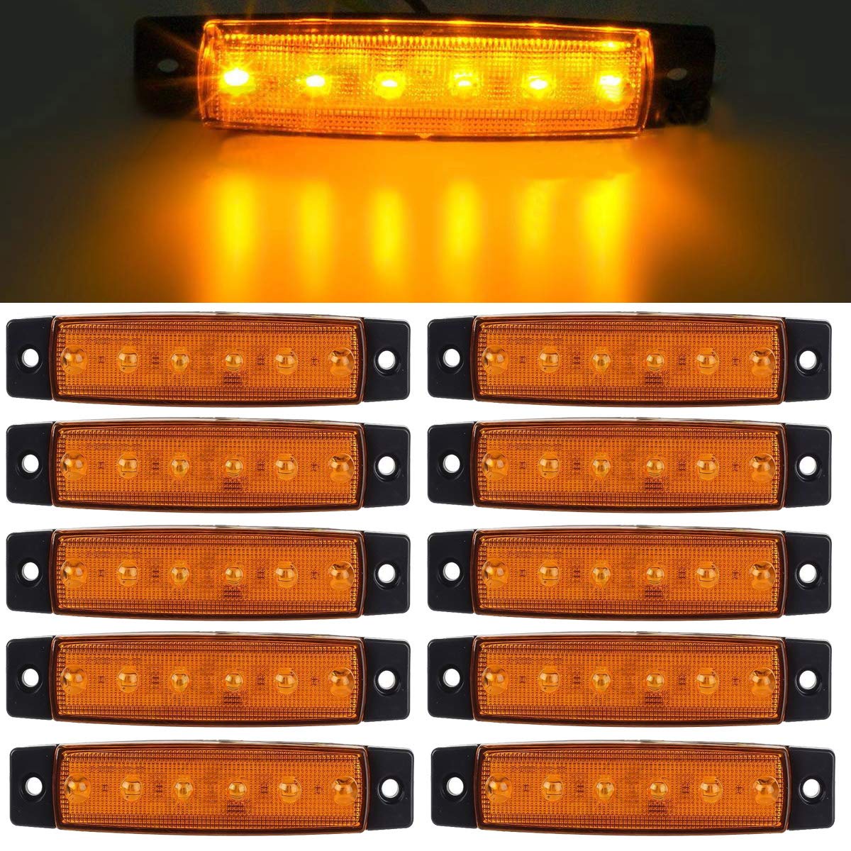 White Red Amber LED Side Marker Lights - 6 LED 2835 SMD Clearance Lamps for Trucks, Trailers, RVs, Campers, Pickups, Tractors, SUVs & Boats - 12V DC Shockproof (Pack of 30) - Perfect for Night Driving Safety & Vehicle Visibility