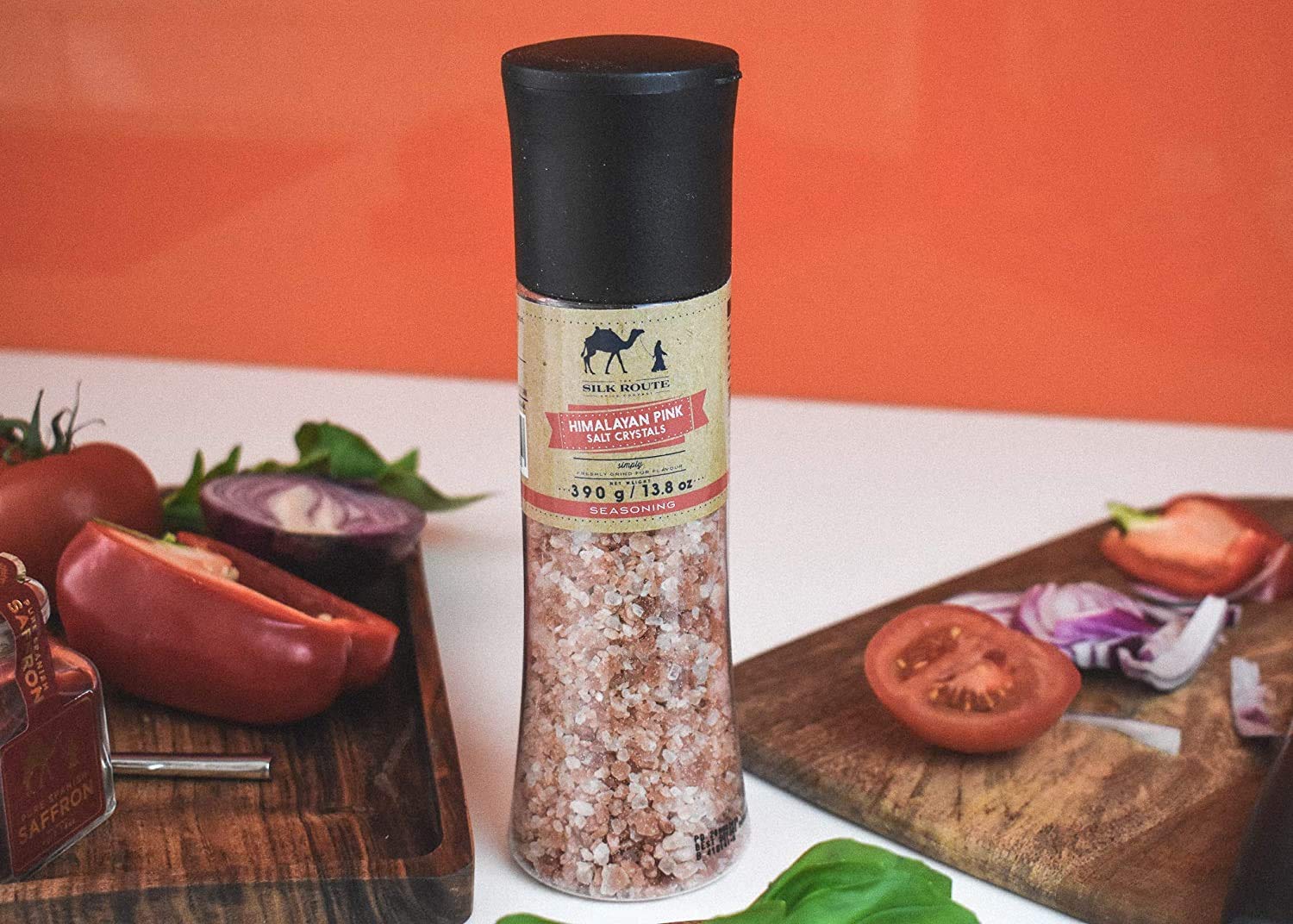 Premium Himalayan Pink Salt Grinder - 13.8oz (390g) Natural Rock Salt Mill with 84 Essential Minerals | Easy-Use Kitchen Spice Grinder for Cooking, Baking & Gourmet Dishes