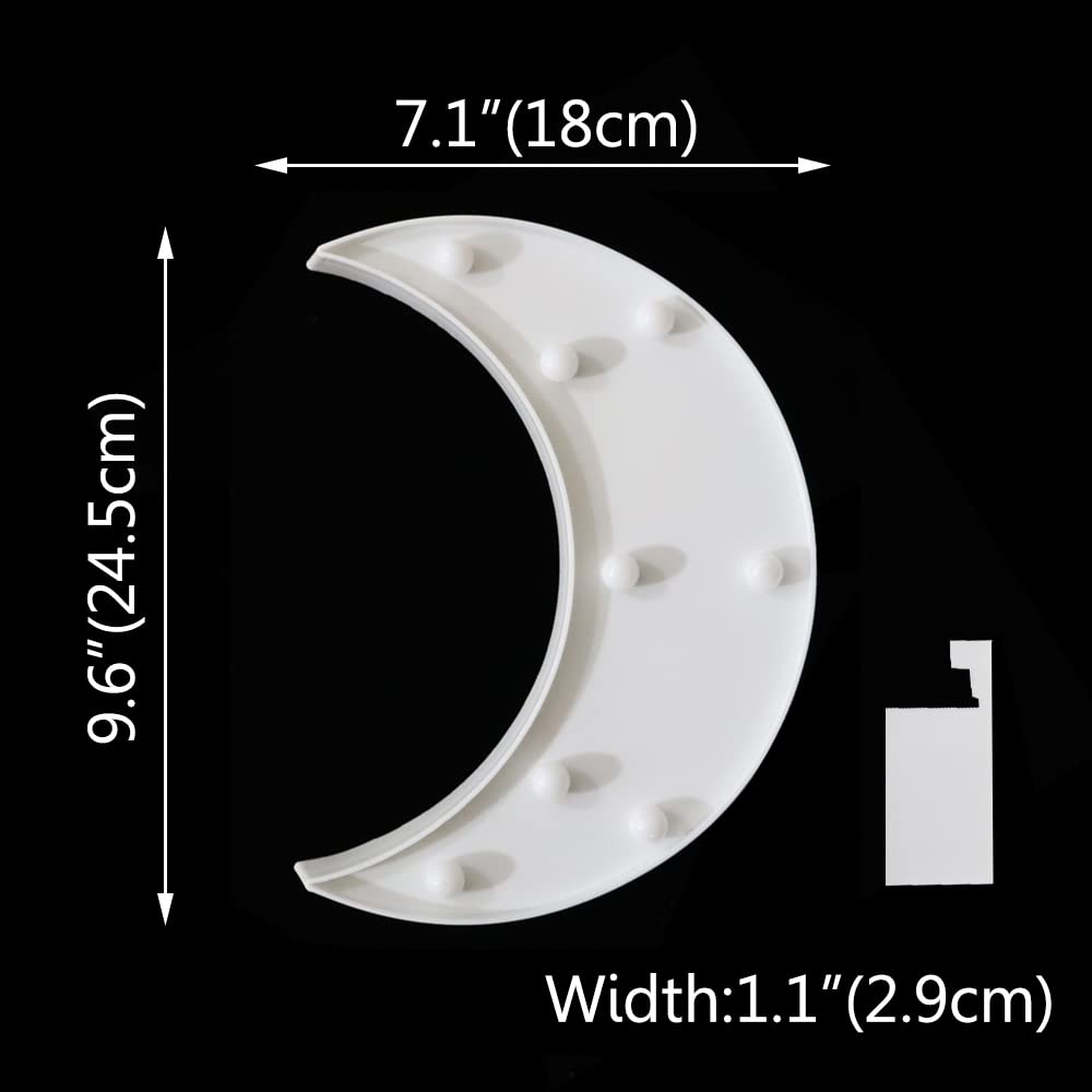 LED Moon Shaped Marquee Sign - Battery Operated Crescent Moon Night Light for Bedroom, Nursery, Christmas & Birthday Party Decor (White) - Perfect for Romantic Ambiance, Kids Room & Holiday Decorations