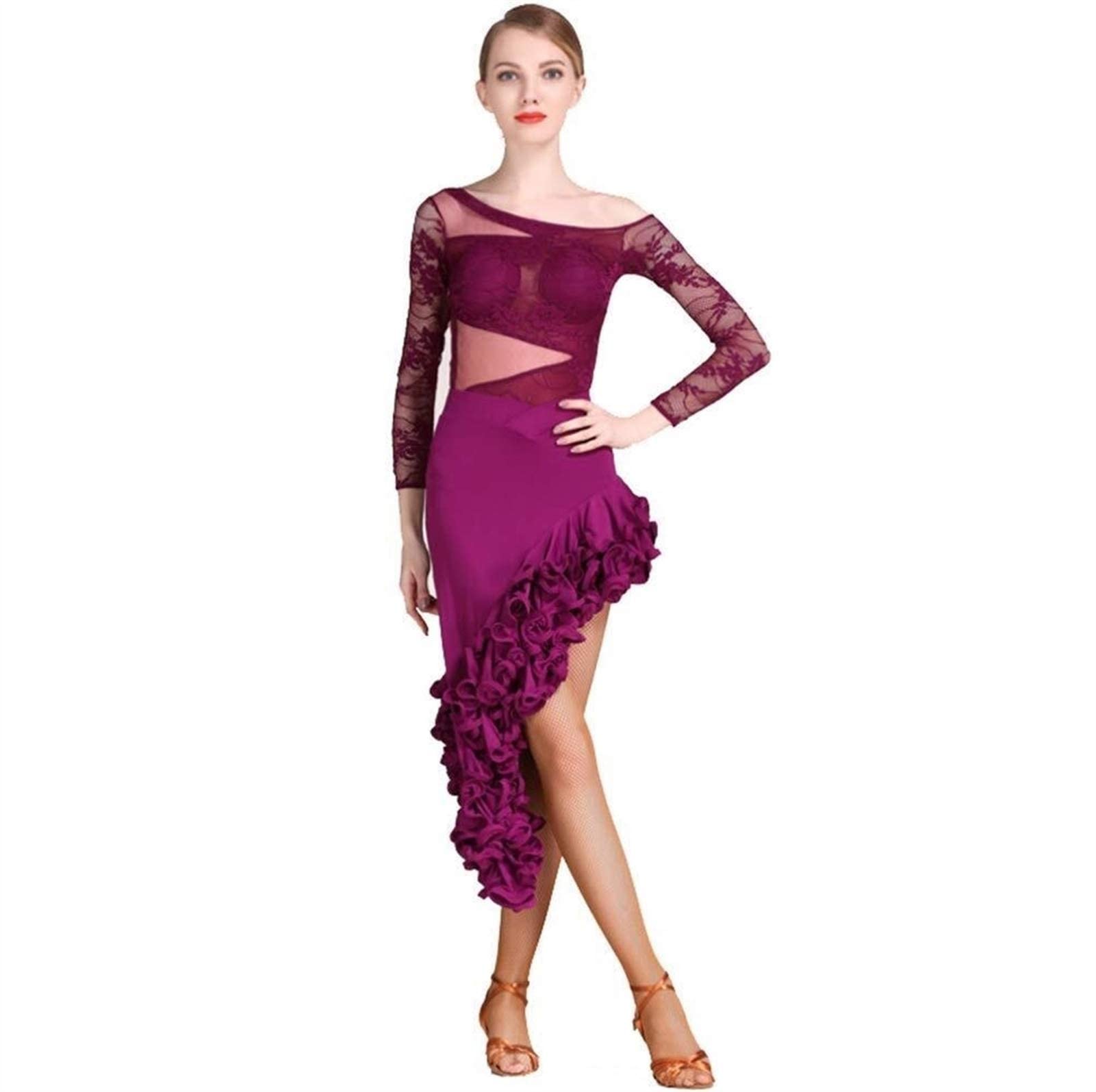 Latin Dance Dress for Women - Elegant Ballroom Party Dress with Long Sleeves, Perfect for Salsa, Tango & Social Dancing - Great for Performances, Competitions & Costume Parties