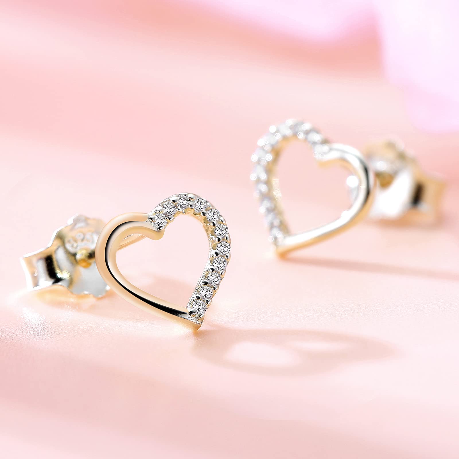 925 Sterling Silver Heart Stud Earrings with Sparkling Cubic Zirconia | Dainty Jewelry for Women | Perfect Birthday, Anniversary & Christmas Gift for Her | Everyday Wear & Special Occasions