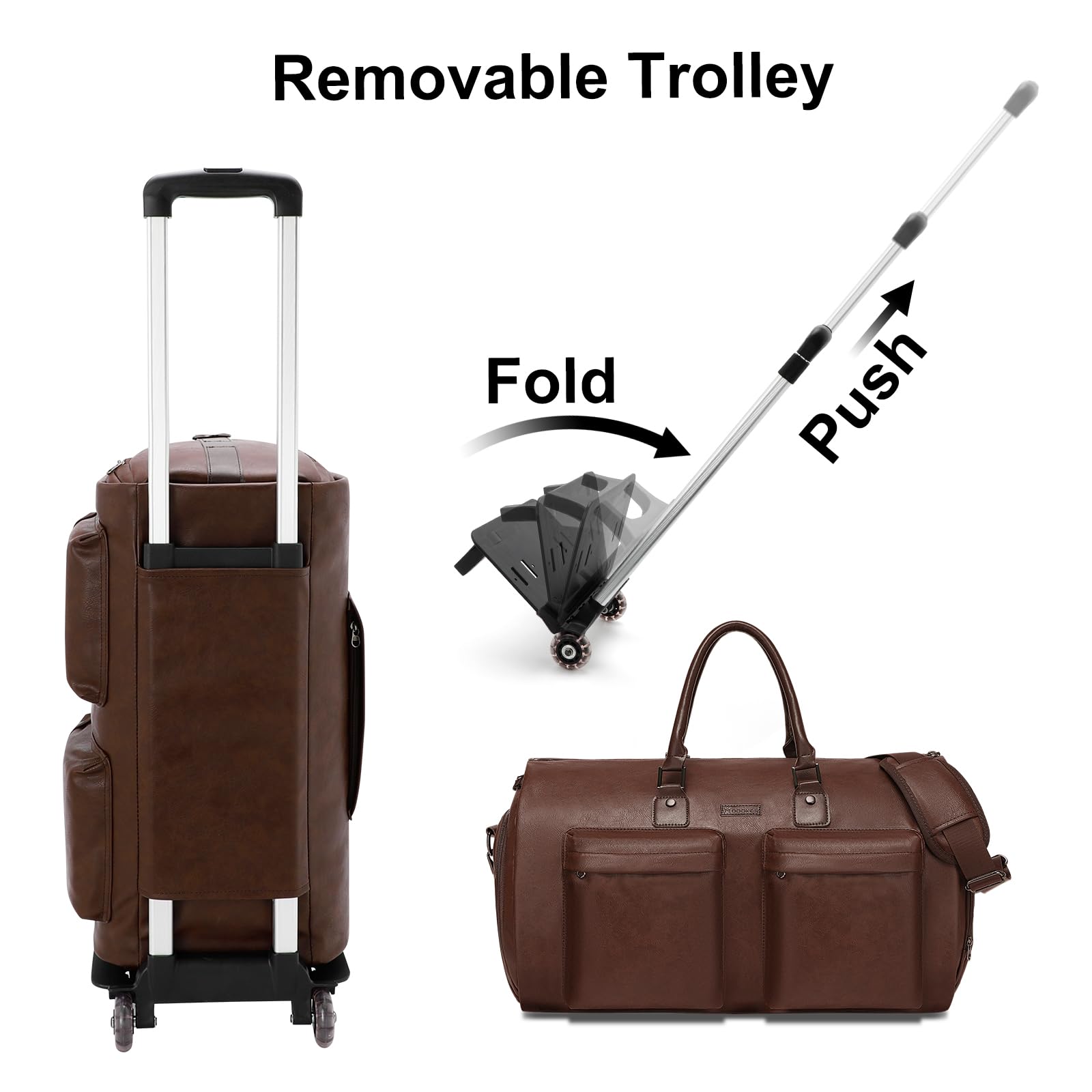 Modoker 3-in-1 Rolling Garment Bag with Wheels - Convertible Carry On Luggage for Travel - Wheeled Duffel Suit Bag for Men & Women (Dark Brown) - Perfect for Business Trips, Vacations & Weekend Getaways
