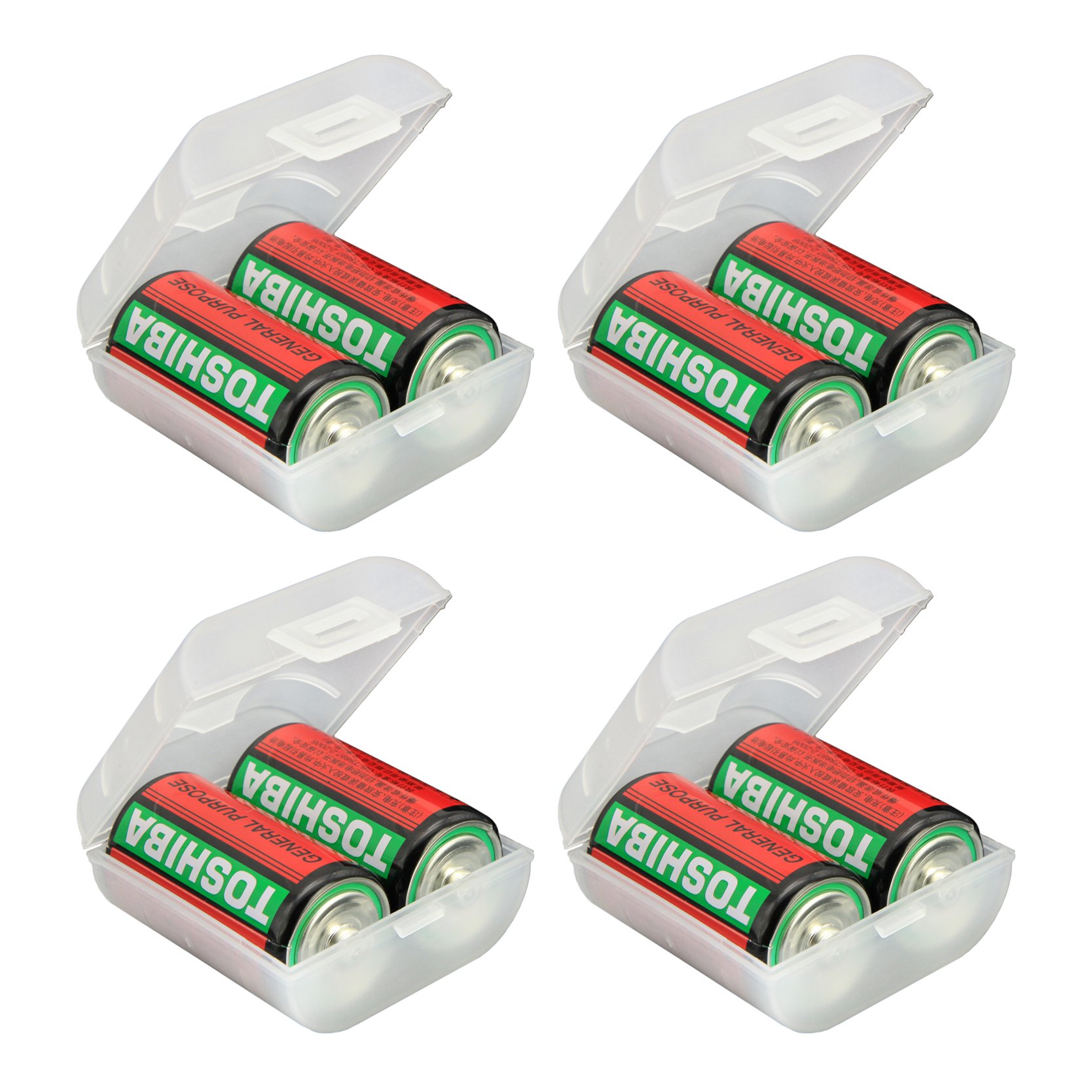 Whizzotech C Battery Organizer Storage Case - Plastic Battery Holder for 2 C Batteries (Pack of 4) - Durable & Compact Design for Home, Office, or Travel Use - BL16 (C-2PC)