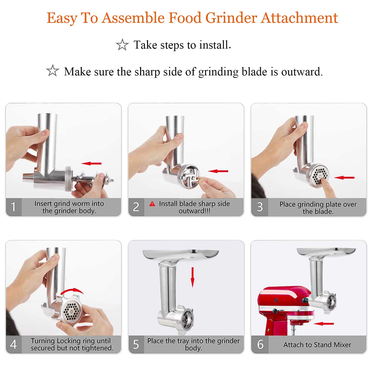 KitchenAid Stand Mixer Meat Grinder Attachment - Heavy Duty Metal Food Grinder with 2 Sausage Stuffer Tubes | Perfect for Homemade Burgers, Sausages & Ground Meat | Kitchood Silver Kitchen Accessory