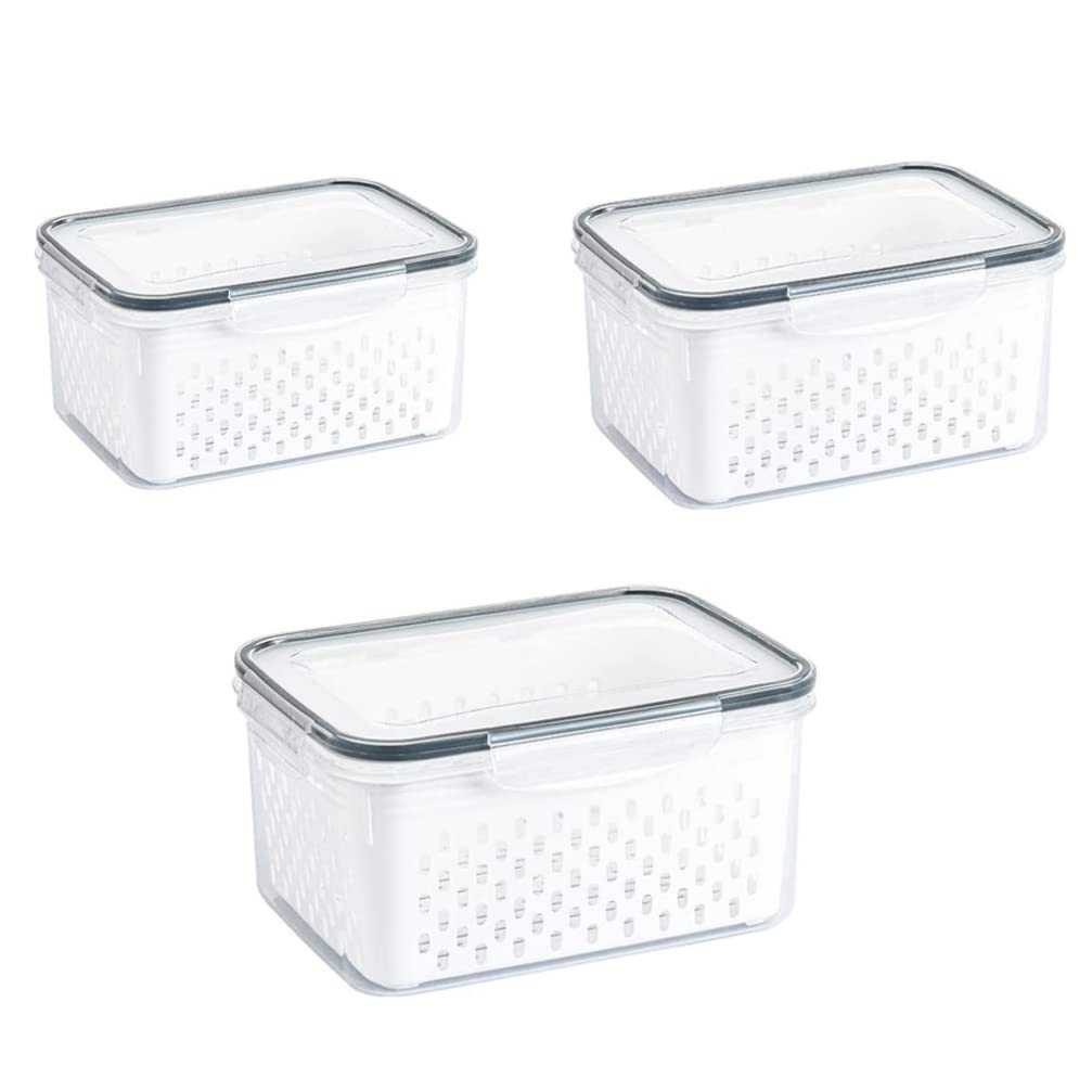 UPKOCH 3-Piece Refrigerator Storage Containers Set - BPA-Free Drain Basket, Fresh Food & Fruit Organizer with Lids, Stackable Freezer Boxes for Kitchen Fridge Organization | Perfect for Meal Prep, Leftovers & Produce Storage