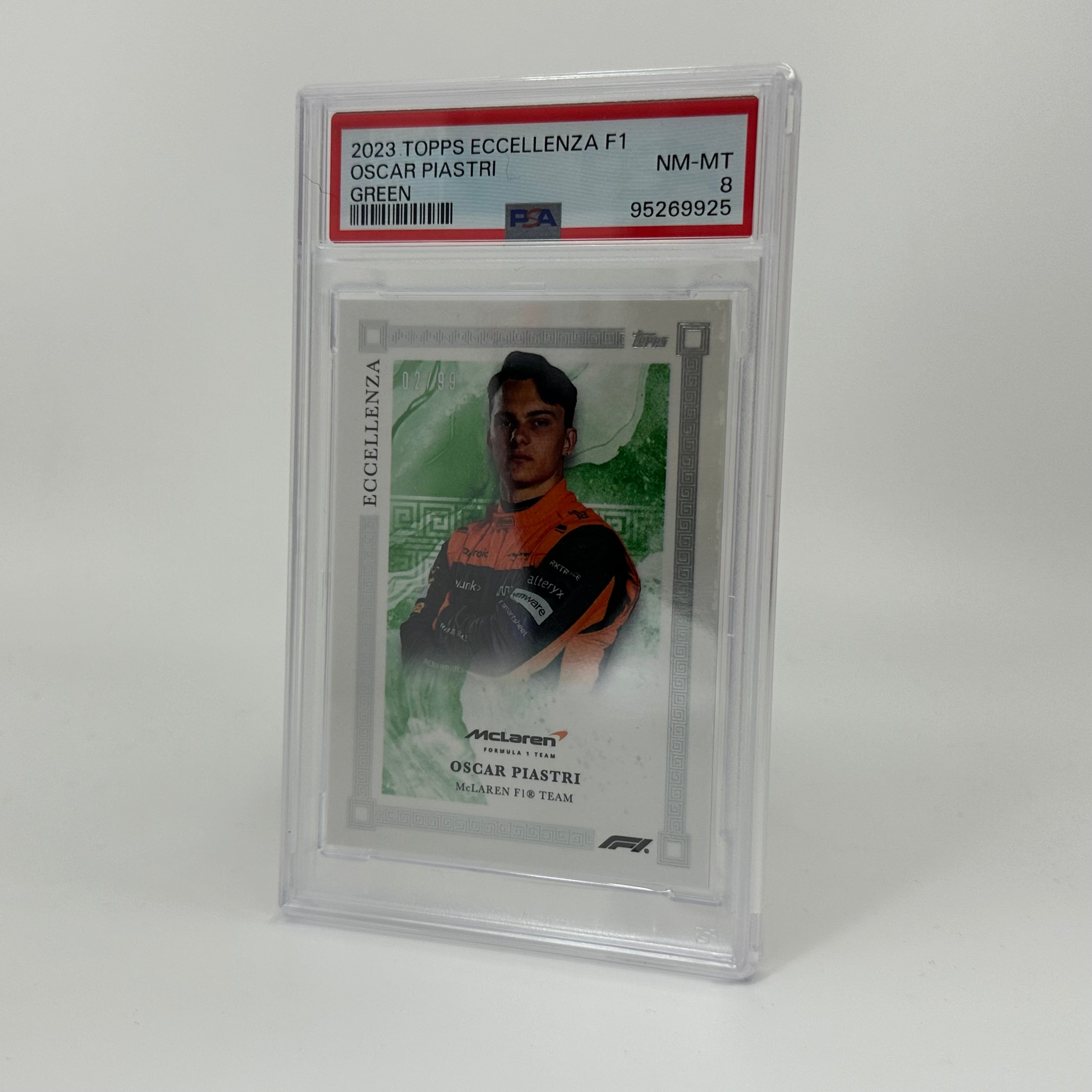 PSA 8 Oscar Piastri Green /99 2023 Topps Eccellenza F1 Trading Card - Perfect for F1 Collectors, Sports Memorabilia Enthusiasts, and Investment Collectibles
