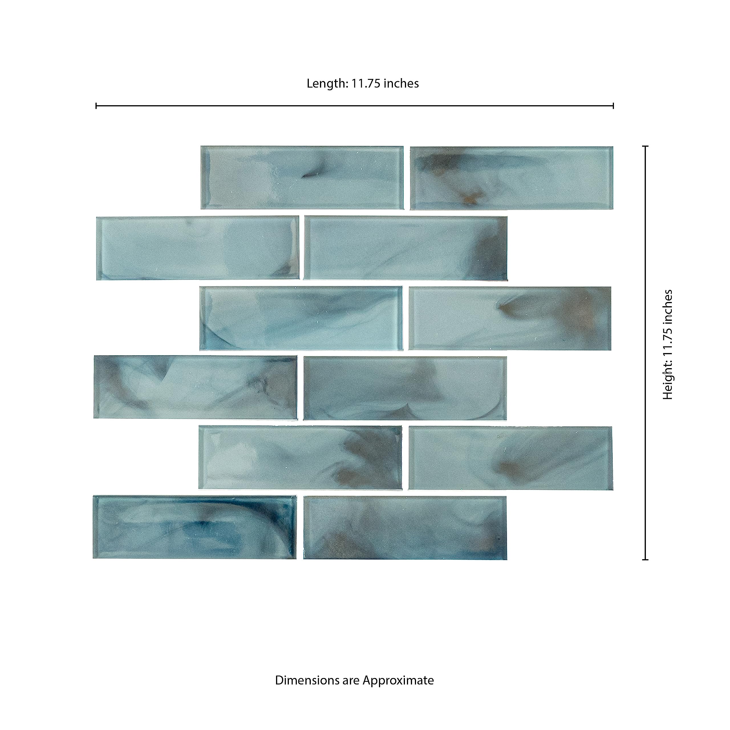 MSI Blue Shimmer 11.75x11.75 Inch Glass Subway Tile - Premium Kitchen Backsplash, Bathroom Wall & Shower Tile (2x6 Inch) - Perfect for Modern Home Renovation, Coastal Decor & Spa-Inspired Bathrooms