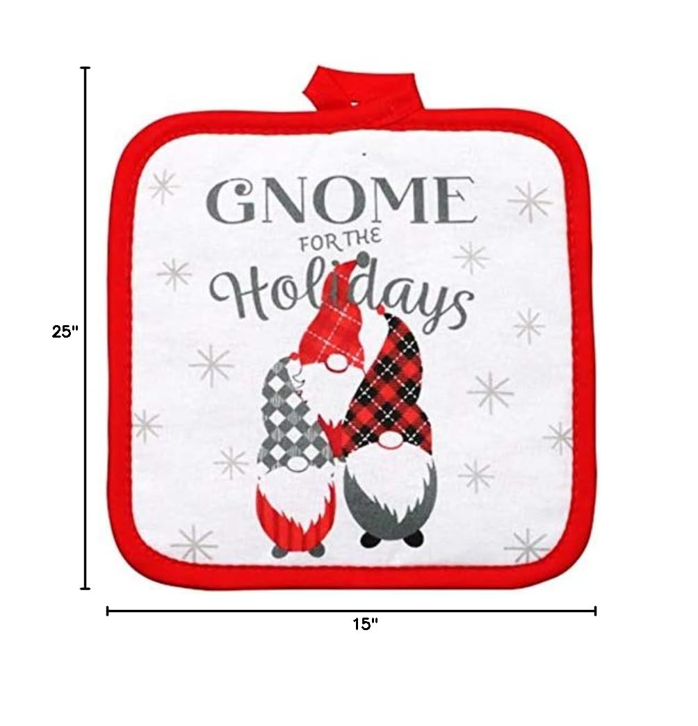 Festive Christmas Gnome Kitchen Set - 2 Printed Towels, 2 Pot Holders & 1 Oven Mitt - Adorable Holiday Decor for Home - Perfect Gift for Christmas & Housewarming - Ideal for Cooking, Baking & Kitchen Decorating
