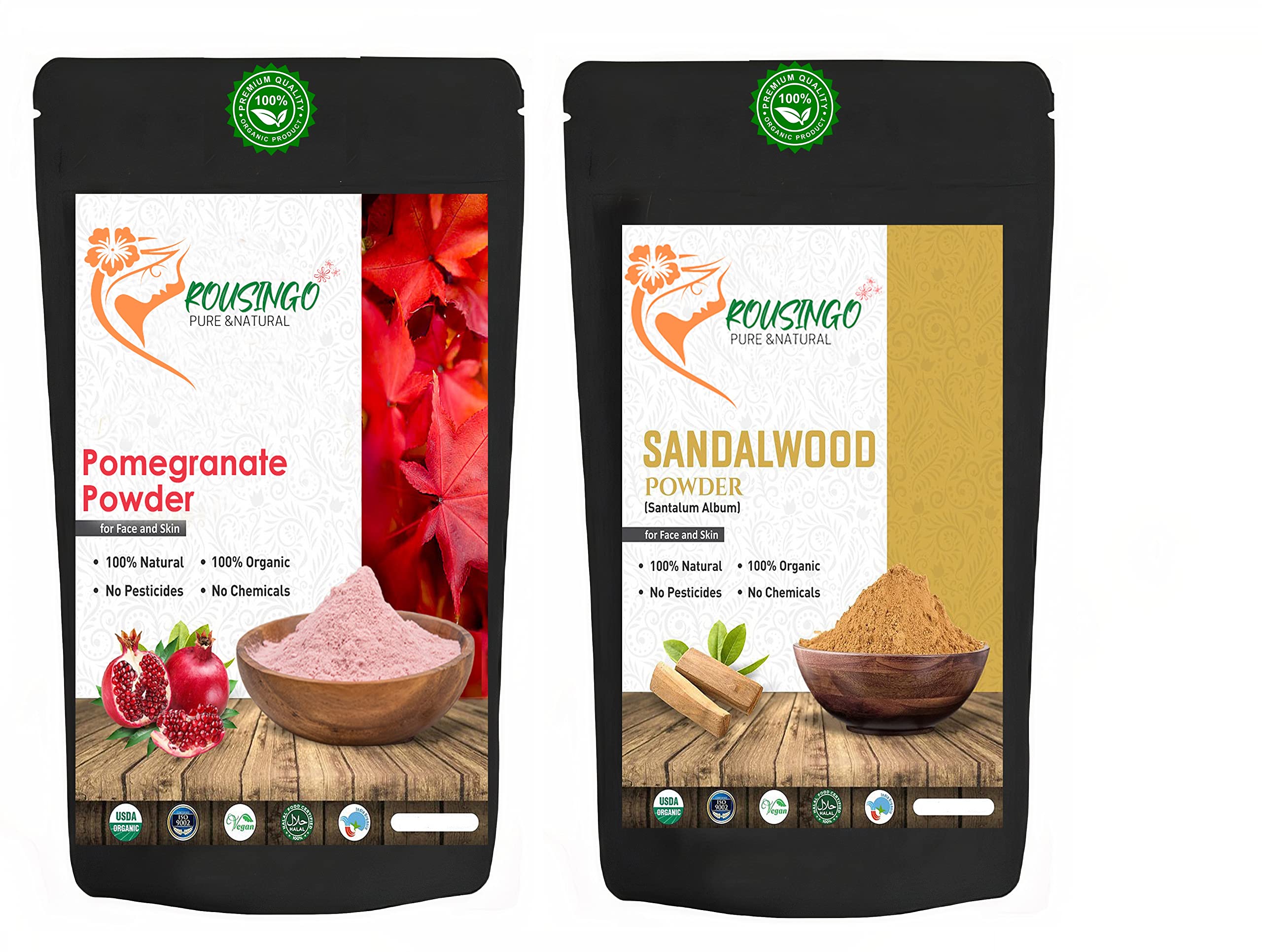 Pure & Natural Sandalwood and Pomegranate Peel Powder for Face Whitening, Brightening & Glowing Skin - 100g Organic Facial Mask & Skin Care Treatment for Acne, Dark Spots & Dull Skin - Perfect for DIY Face Packs & Spa Day at Home