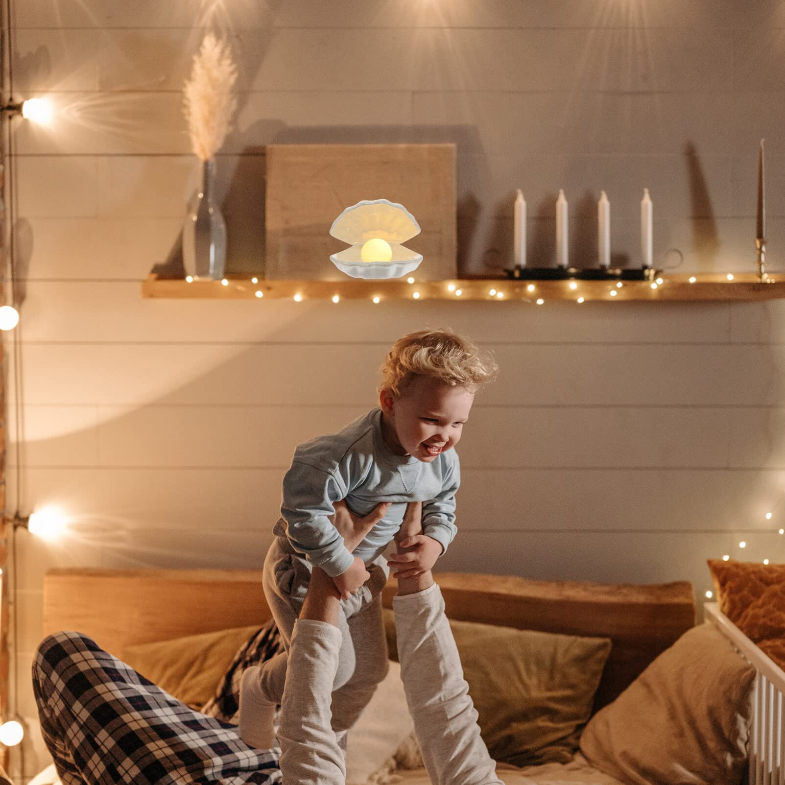 Pearl Shell Night Light - USB Rechargeable Bedside Lamp for Bedroom, Desktop Decor, Nursery, Home Decor | Soft Glow for Relaxation & Sleep Aid