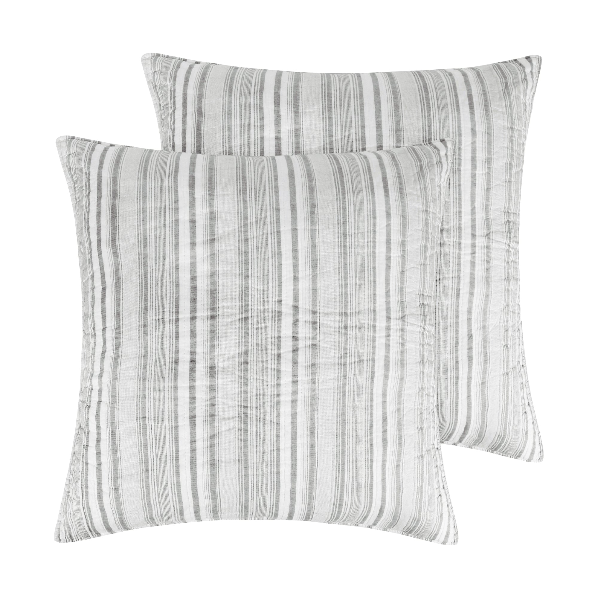 Bondi Stripe Grey Euro Sham Pillowcases Set of 2 - Premium Cotton Decorative Pillow Covers for Sofa, Bed & Home Decor