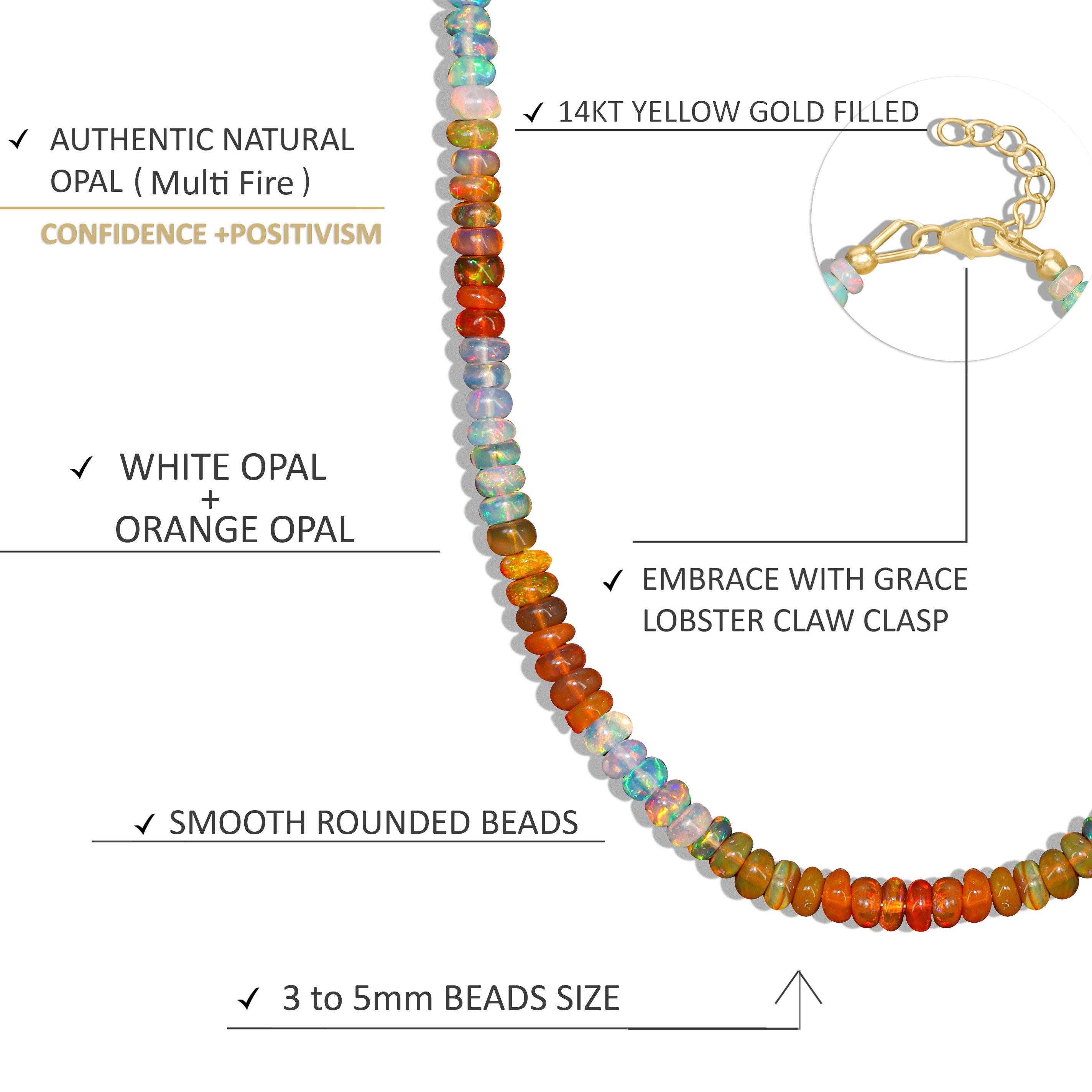 Natural Orange Opal Dual Tone Plain Beaded Necklace for Women - Boho Chic Jewelry Gift for Birthday, Wedding & Everyday Wear