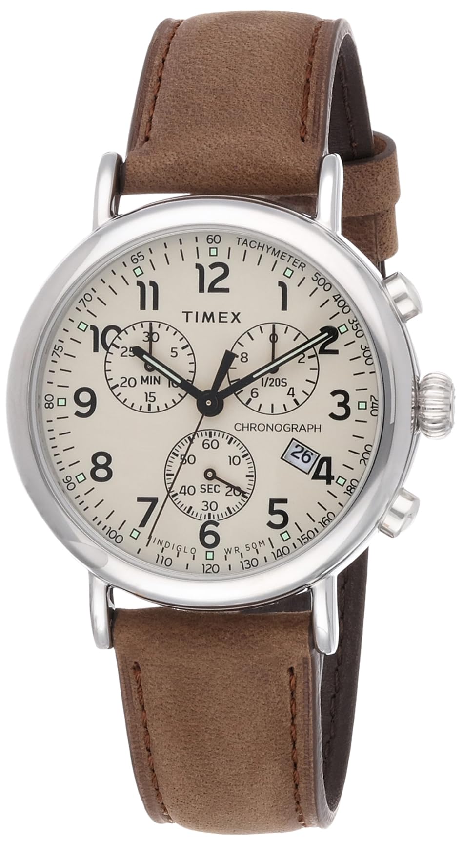 Timex Men's Standard Chronograph Watch - Water Resistant, Leather Strap, Analog Display - Perfect for Business, Casual Wear & Outdoor Activities