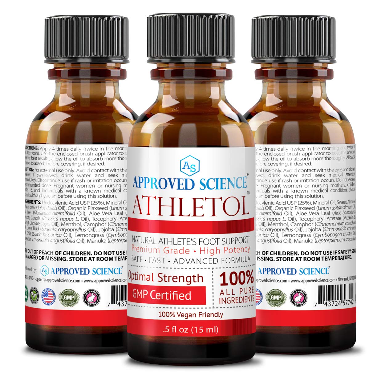 Athletol - Fast-Acting Athlete's Foot Treatment with 25% USP Undecylenic Acid & Tea Tree Oil - Natural Vegan Formula - 3 Pack (0.5 Fl Oz Each) - Perfect for Gym, Pool & Locker Room Foot Protection