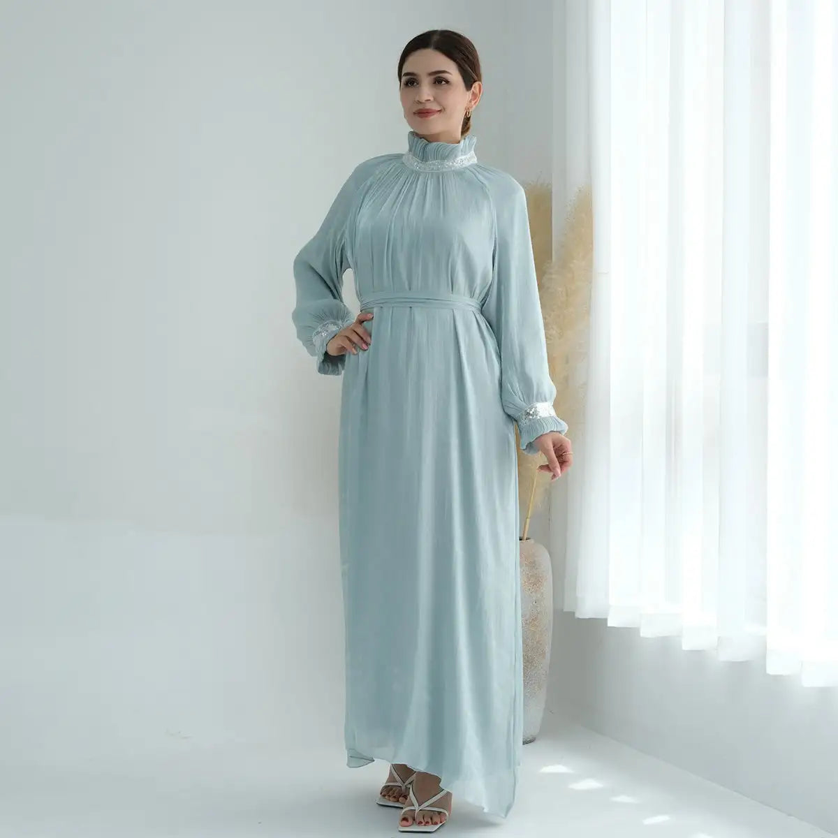 Elegant Shiny Bright Abaya Dress for Muslim Women - Perfect for Prayer, Eid, and Special Occasions