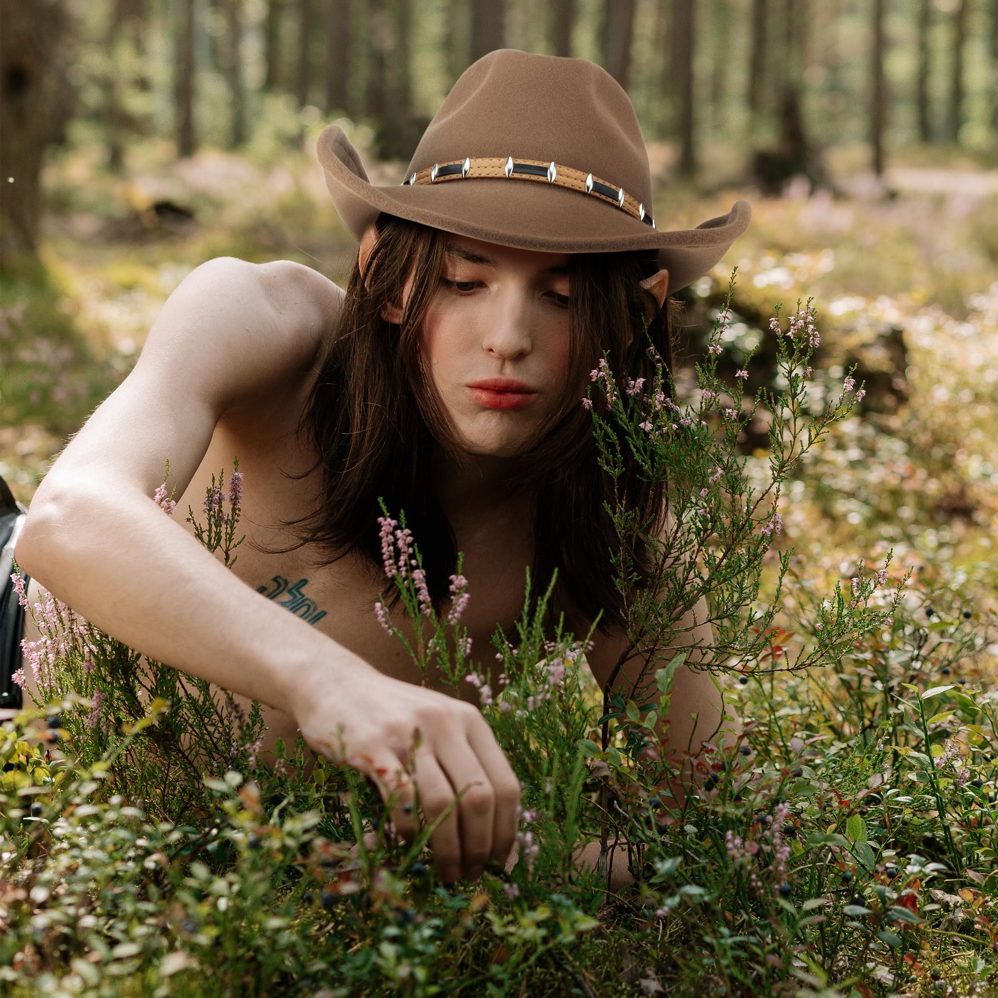 Stylish MIX BROWN 100% Wool Cowboy Hat with Wide Brim - Western Cowgirl Hat for Women & Men - Durable Felt Outback Panama Rancher Hat - Perfect for Rodeo, Country Music Festivals & Outdoor Adventures