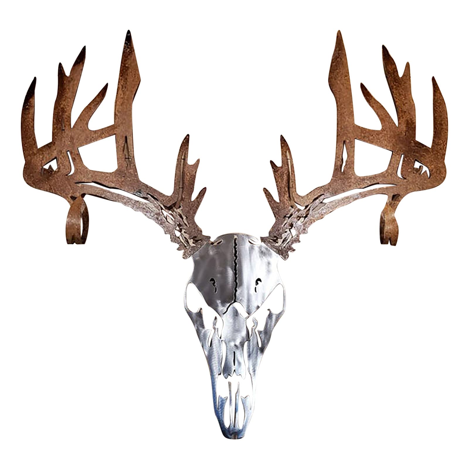 Metal Deer Skull Wall Mount for Bow & Shotgun Storage - Rustic Elk Antler Home Decor for Bedroom, Office, or Cabin - Perfect for Hunting Lodges, Man Caves, and Western-Themed Interior Design
