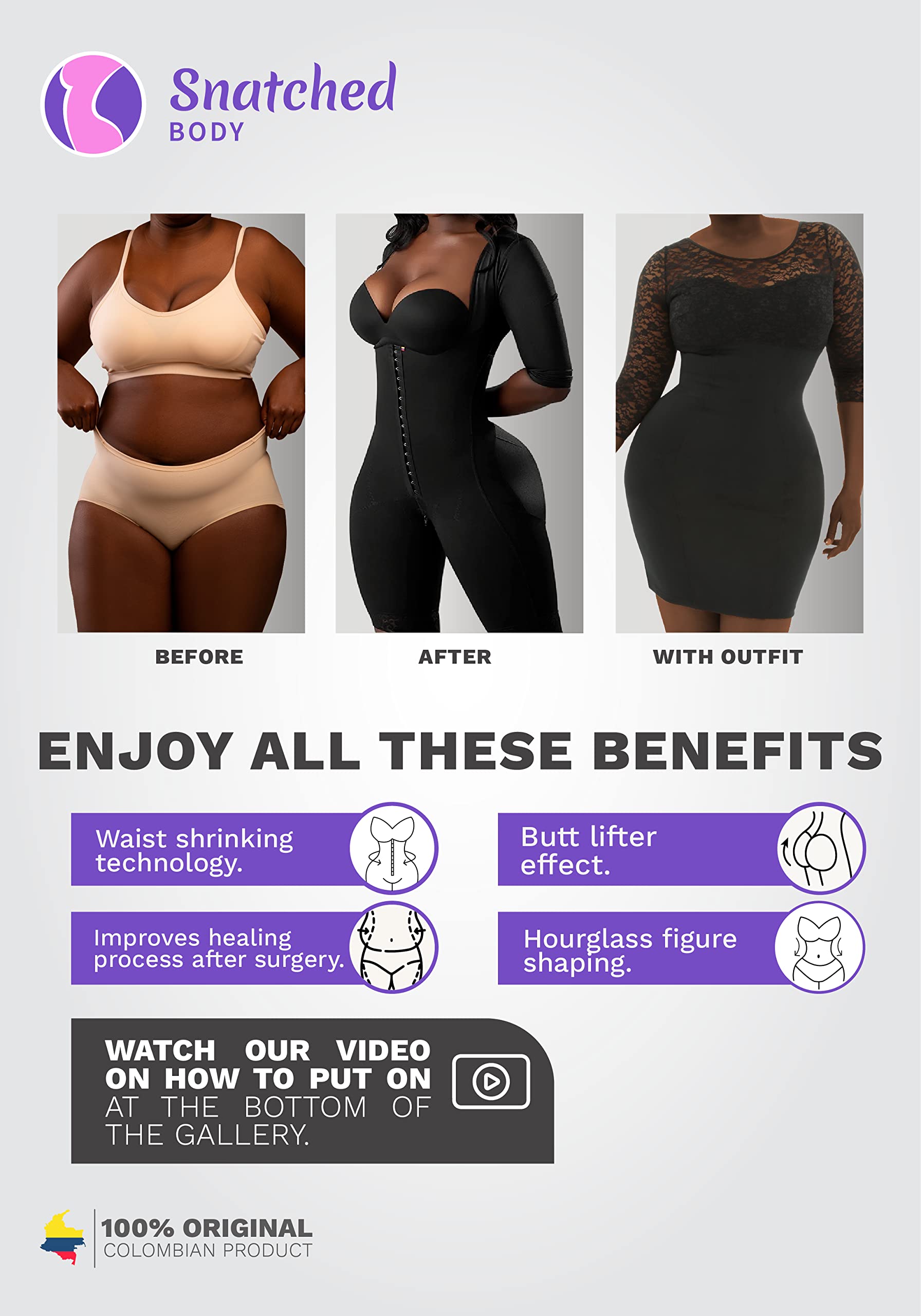 Snatched Body Stage 1 Colombian Fajas for Women - Post Surgery Compression Shapewear with Tummy Control - Perfect for Recovery & Body Shaping After Procedures