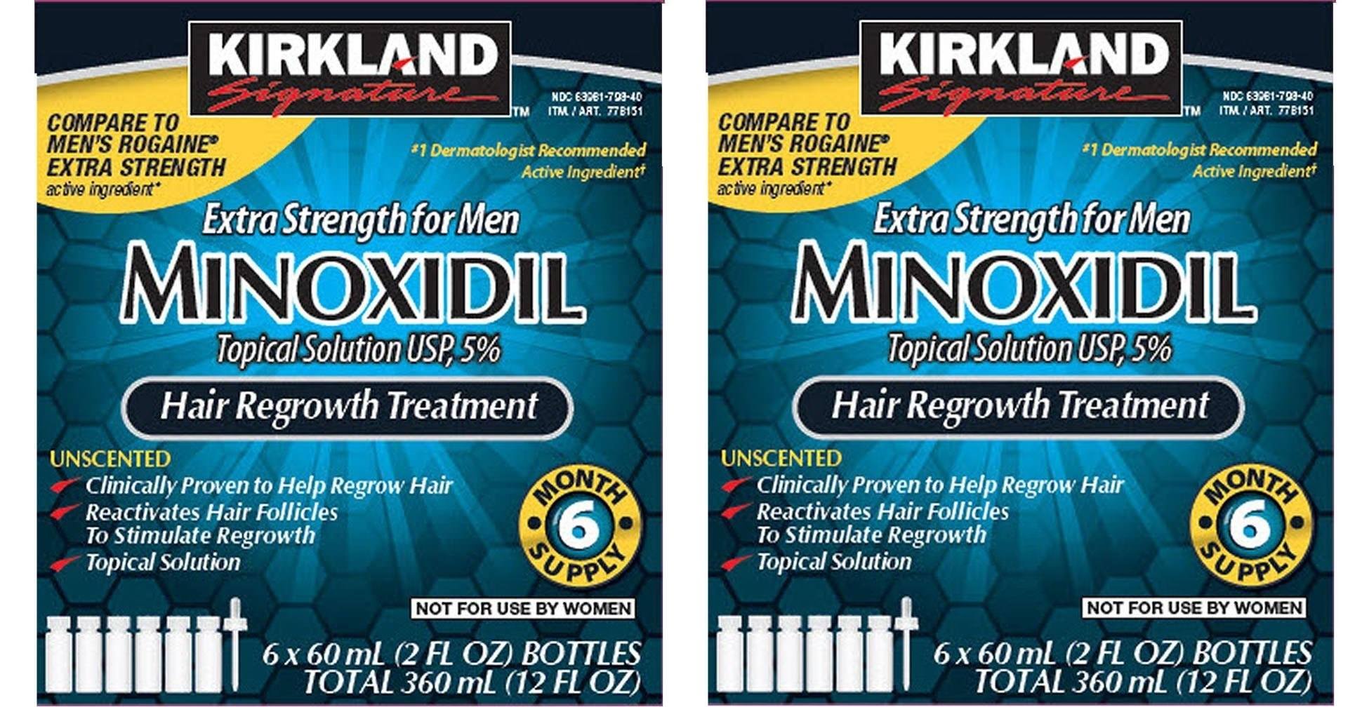 Kirkland Minoxidil 5% Extra Strength Hair Regrowth Treatment for Men & Women - Effective Solution for Thinning Hair & Baldness - Daily Use for Visible Results at Home