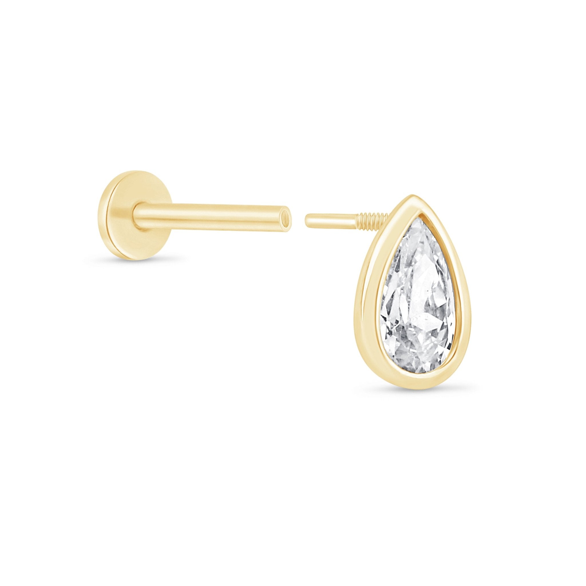 14k Yellow Gold Pear Gemstone Stud Earrings - Dainty Bezel Set Flat Back Earrings for Women, Perfect for Everyday Wear & Special Occasions