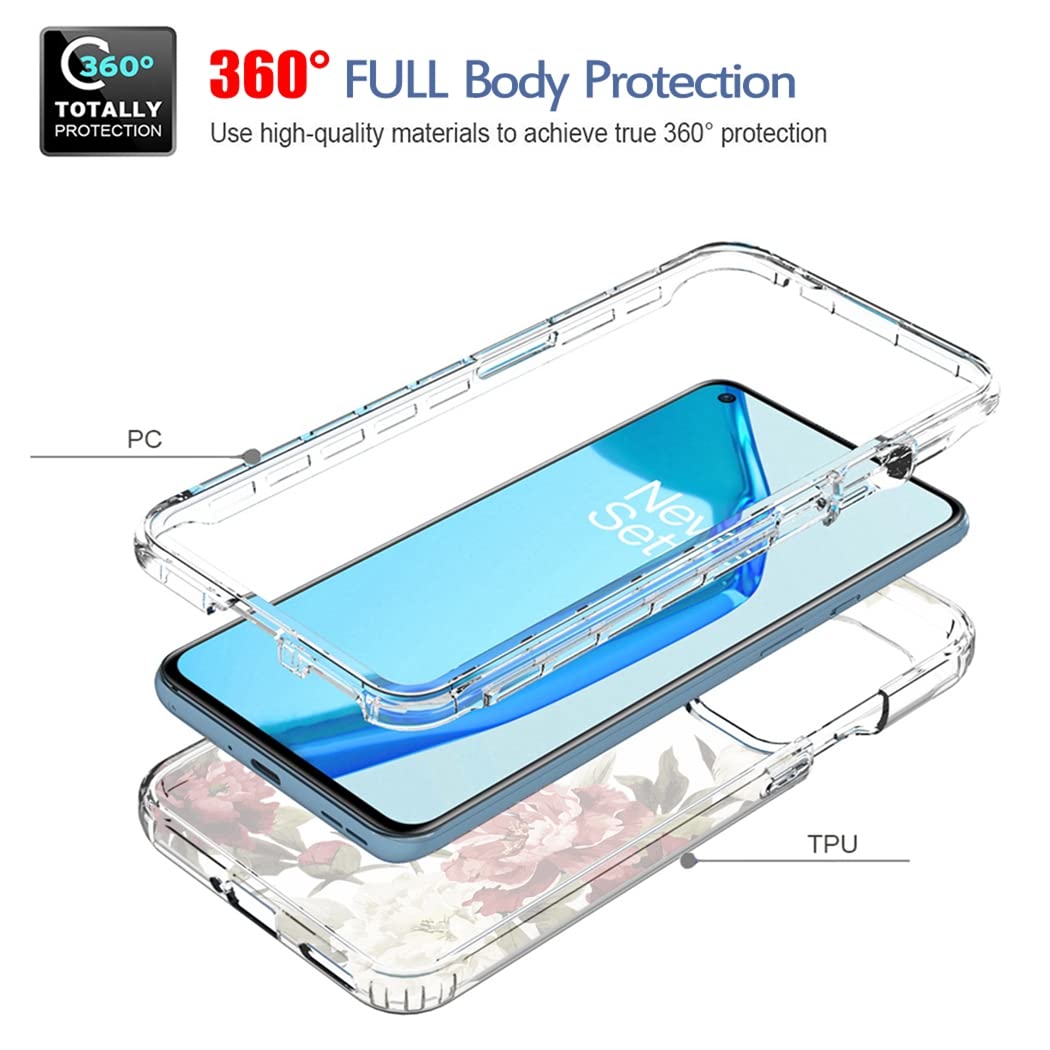 **OnePlus 9 5G LE2110 Phone Case with Tempered Glass Screen Protector - Cute Clear Floral Full Body Protective Cover for OnePlus 9 5G (Flower Design) | Perfect for Daily Use, Travel & Gift Giving**