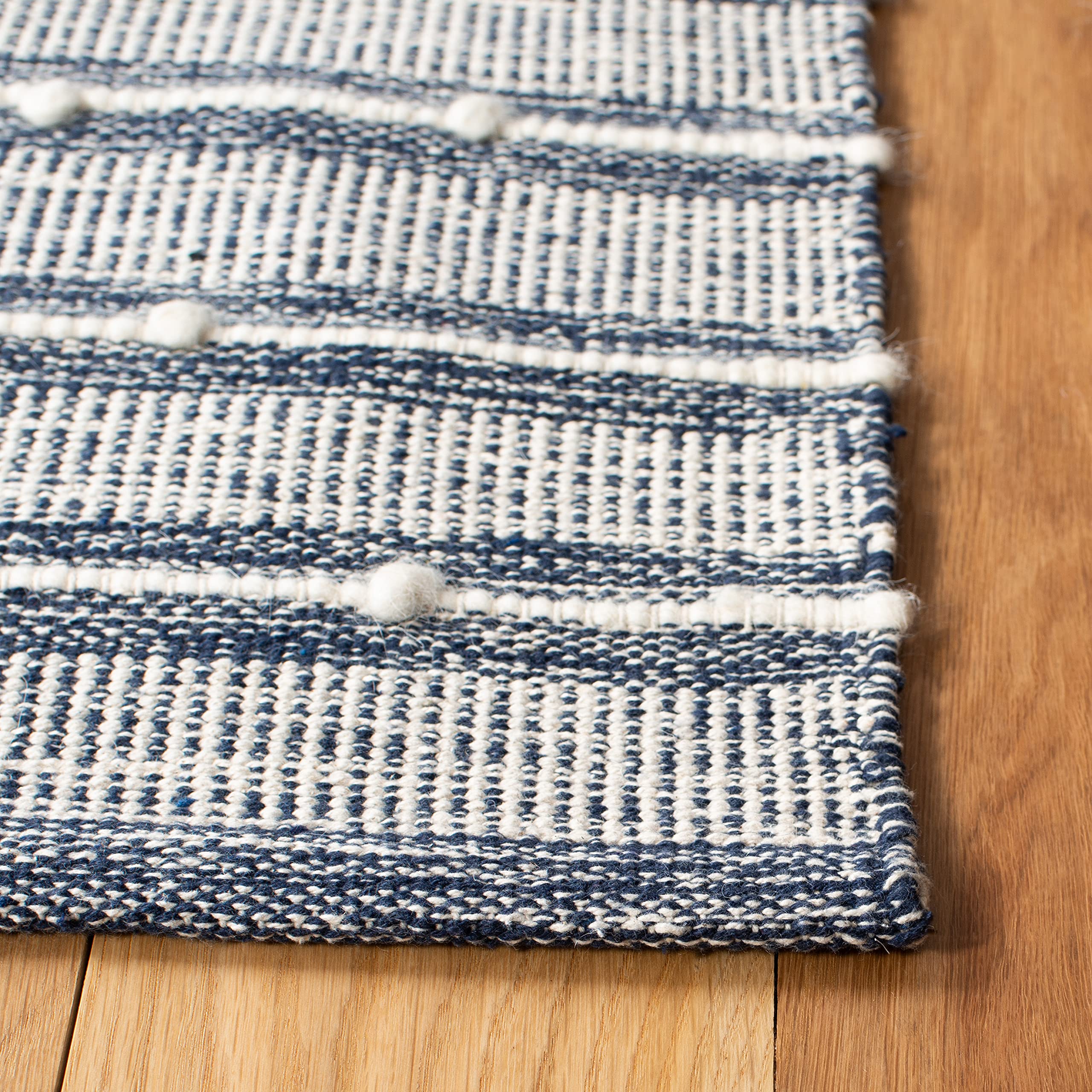 SAFAVIEH Striped Kilim Collection 10' x 14' Navy Blue Handmade Flatweave Cotton Area Rug - Perfect for Living Room, Dining Room, Bedroom & Home Decor
