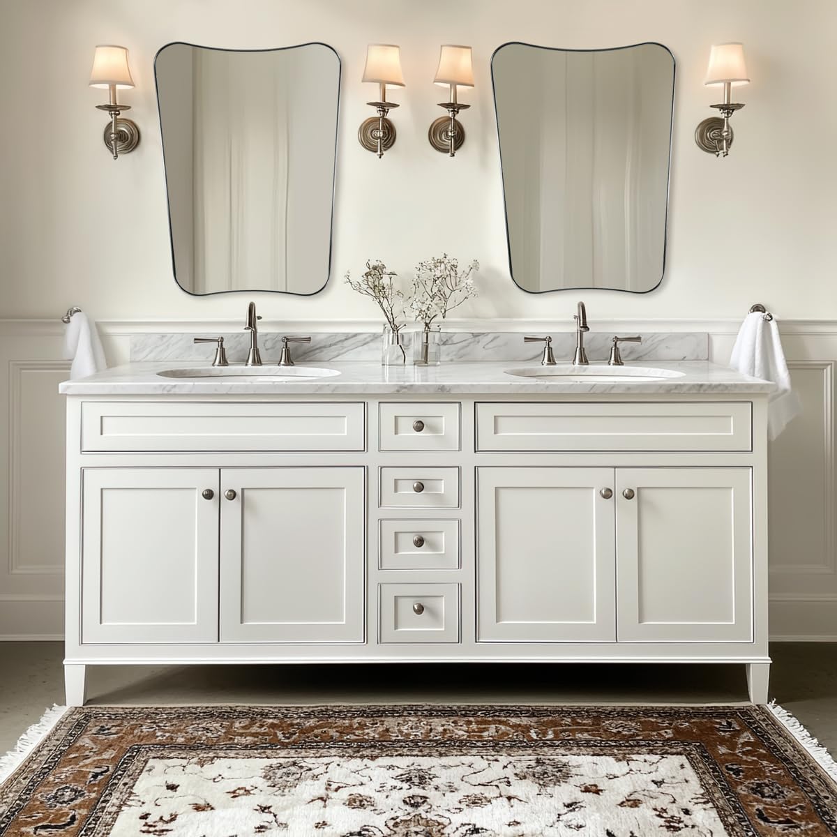 Modern Concave Top Rectangle Irregular Scalloped Bathroom Wall Mirror with Stainless Steel Frame - Perfect for Vanity, Powder Room & Modern Home Decor