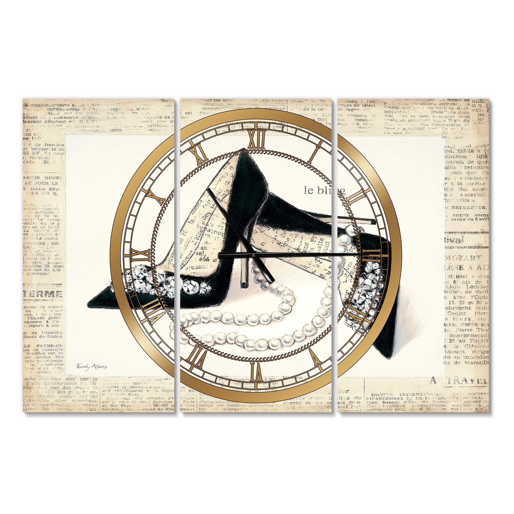 Designart Chic Glam Closet I Wall Art - Traditional 3 Panel Metal Wall Clock for Home Decor | Perfect for Living Room, Bedroom & Office | Elegant Multi-Panel Wall Decoration for Modern Interiors