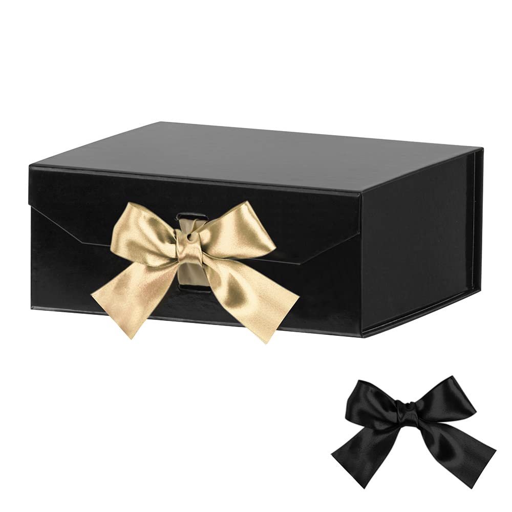 Premium 8x7x3.3 Inch Glossy Black Gift Box with Magnetic Closure & Ribbon - Luxury Wedding, Groomsman, Jewelry Gift Packaging Box - Perfect for Birthdays, Anniversaries & Special Occasions