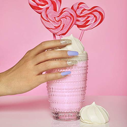 Kiss Nails GEL FANTASY - 24 Count Long False Nails with Adhesive Tabs & Glue, Periwinkle & Gold Glamorous Design (KGN07-RUSH HOUR) | Perfect for Parties, Weddings, and Special Occasions