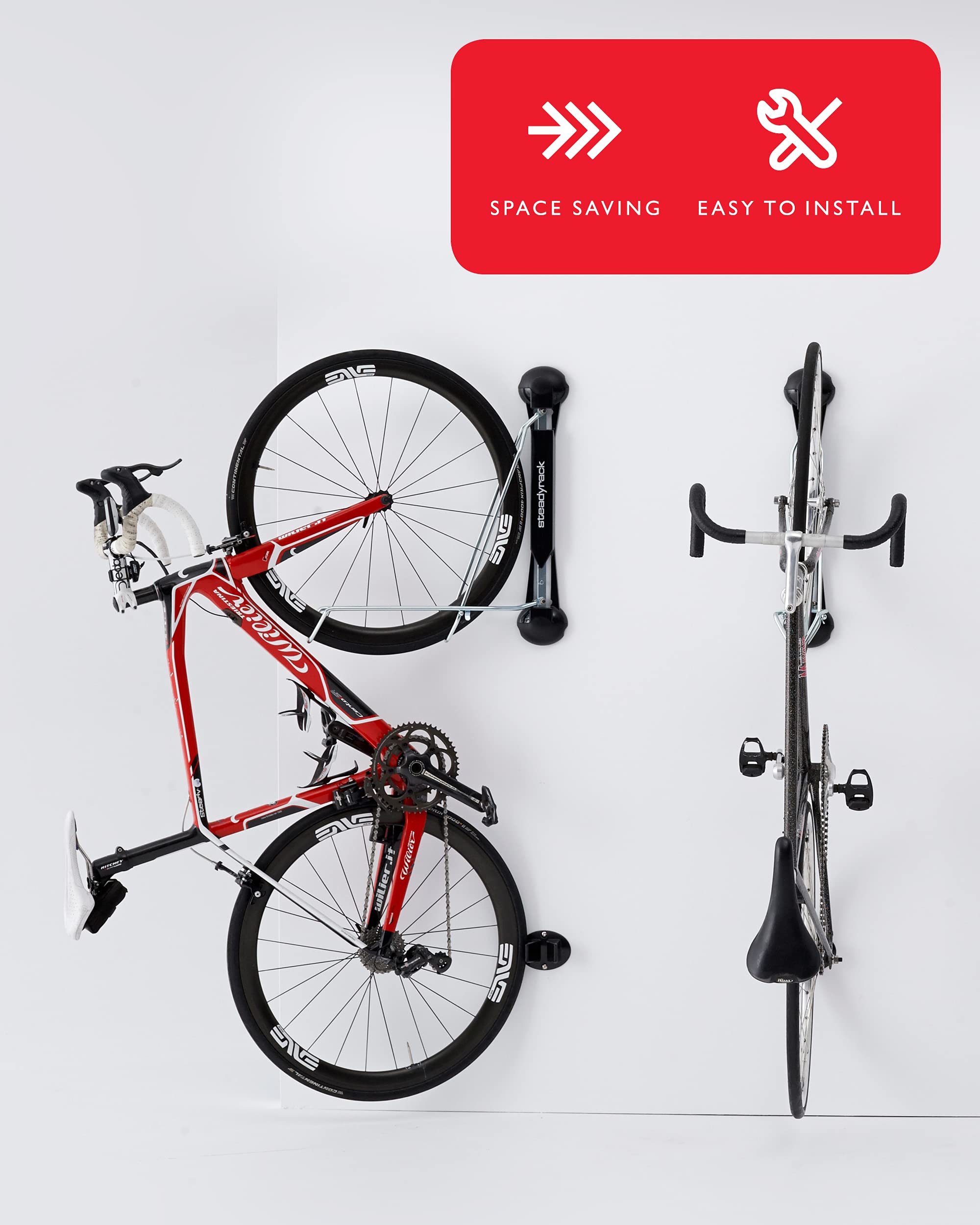 Steadyrack Bike Racks - Classic Wall Mounted Bike Storage Rack for Home, Garage & Bike Park - Space Saving Bike Holder - 2 Pack - Perfect for Small Spaces & Organized Bike Storage
