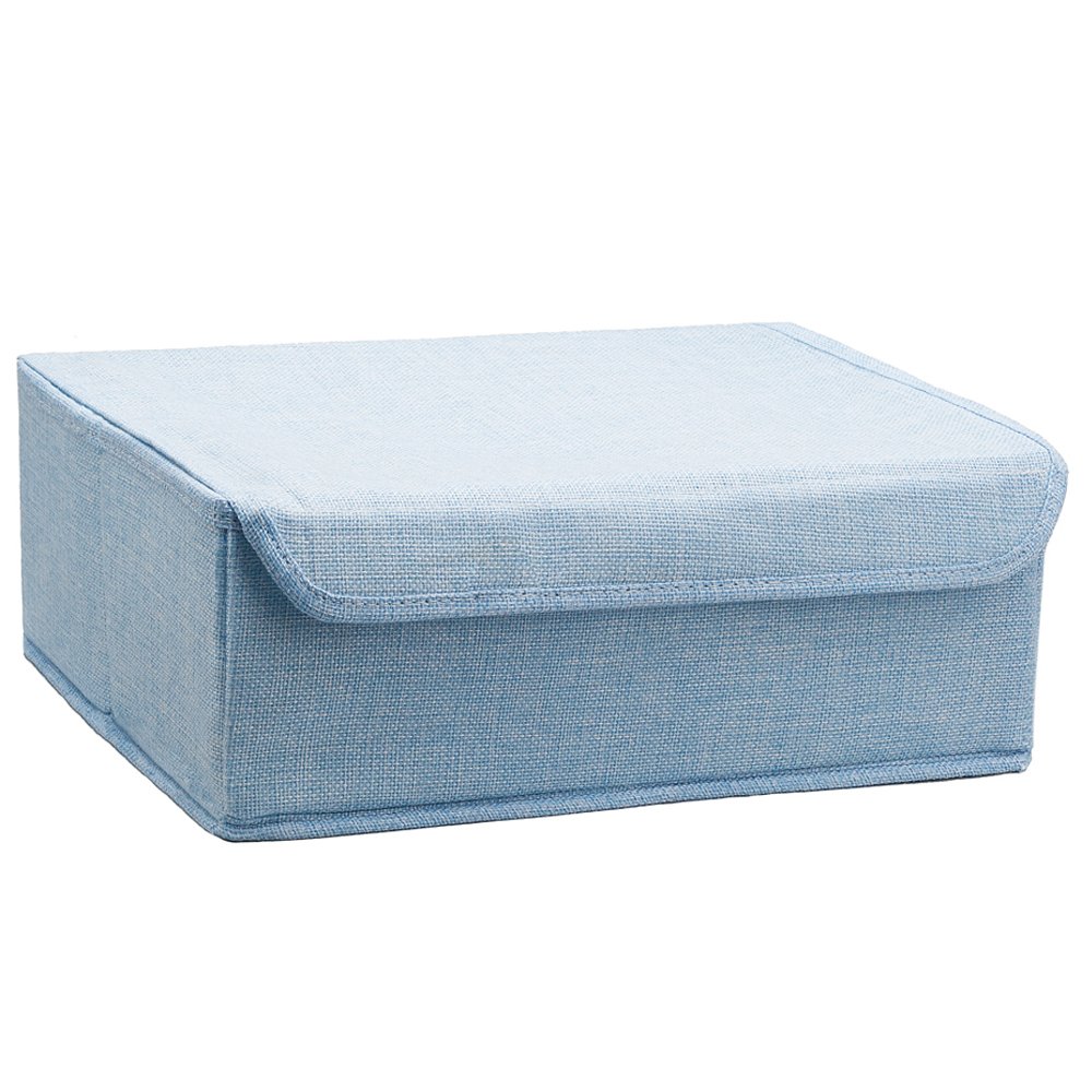 ALYER Collapsible Drawer Organizer with Lid - Foldable Underwear Storage Box for Socks, Panties, Bras & Ties | Sturdy Closet Organizer for Bedroom & Dresser (Blue) - Perfect for Home & Office Organization