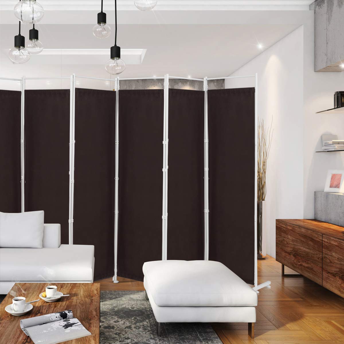 Giantex 6-Panel Folding Room Divider Screen - 6 Feet Tall Privacy Partition with Sturdy Steel Base | Lightweight Portable Room Separator for Home, Office, Dorm | Brown Wood Finish | Perfect for Creating Private Spaces in Living Rooms, Bedrooms or Events