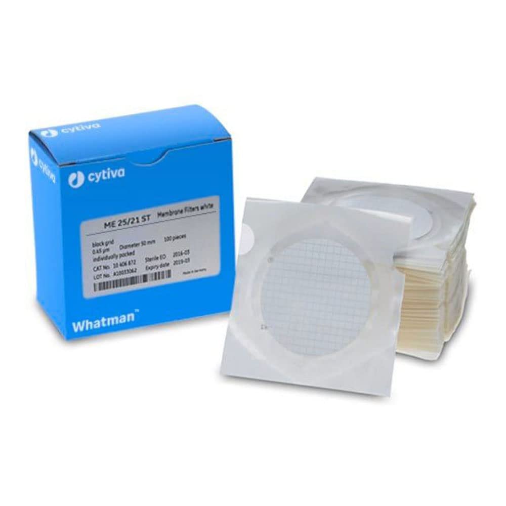 Whatman 7141-104 Sterile Cellulose Nitrate Membrane Filters with Grid - 47mm Diameter, 0.45 Micron Pore Size (Pack of 100) - Ideal for Laboratory Filtration, Microbiology, and Air Sampling Applications