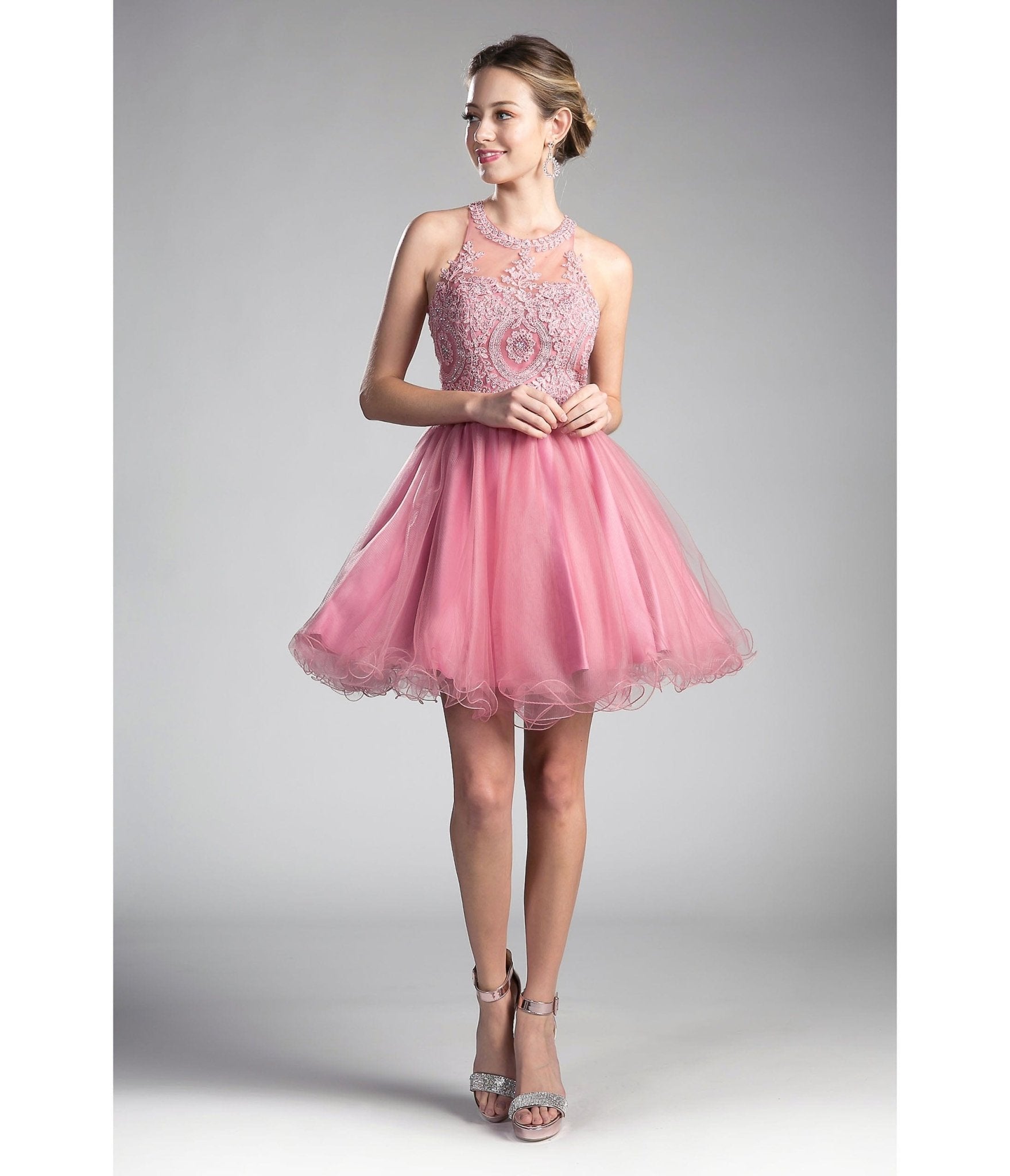 Cinderella Divine Rose Beaded Lace Ballerina Homecoming Dress for Women - Elegant Prom Party Gown for Formal Events & Special Occasions