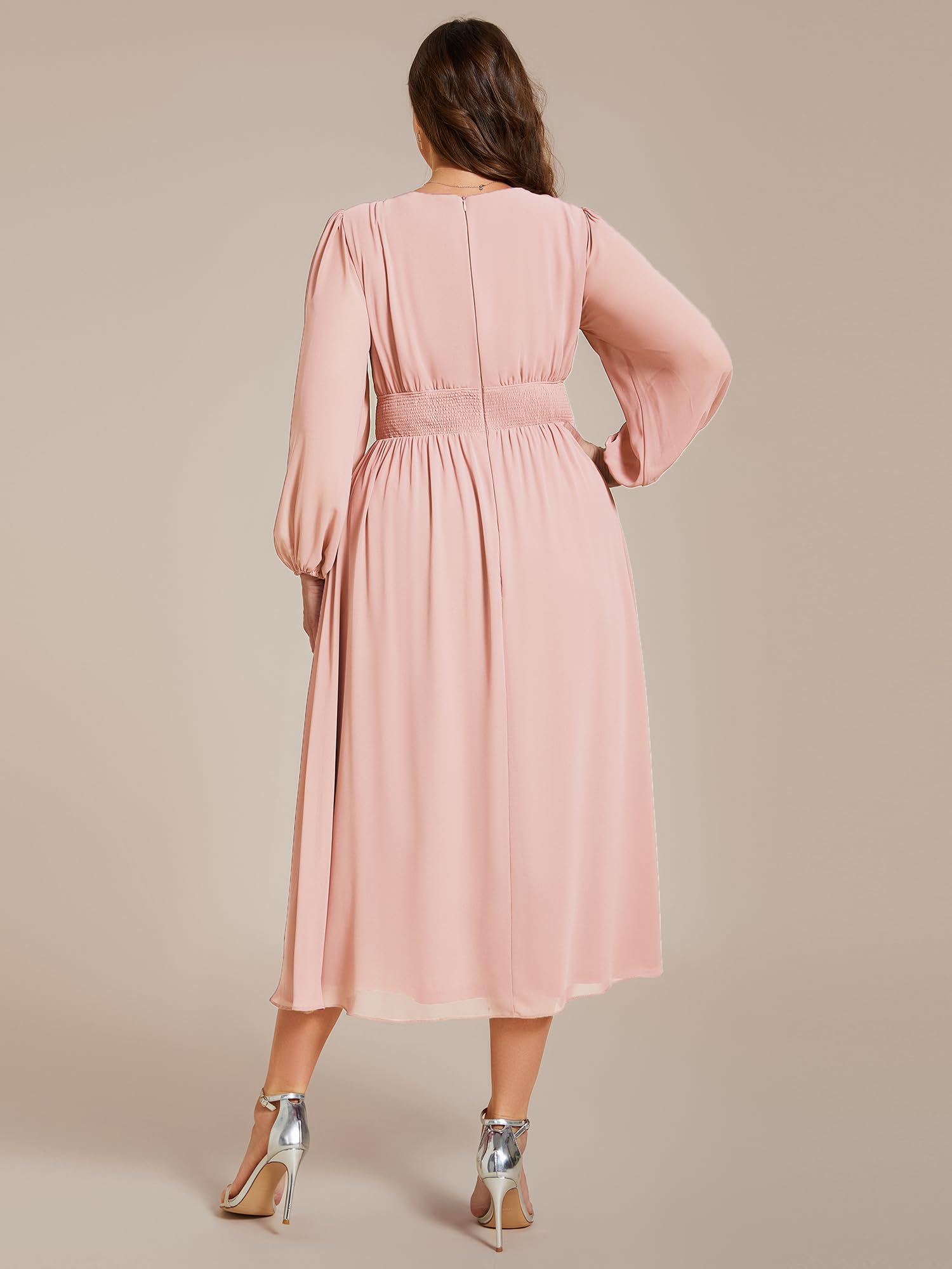 Ever-Pretty Women's Plus Size A-Line V-Neck Lantern Sleeve Midi Formal Dress for Curvy Women 01929-DA | Elegant Wedding Guest & Cocktail Party Attire