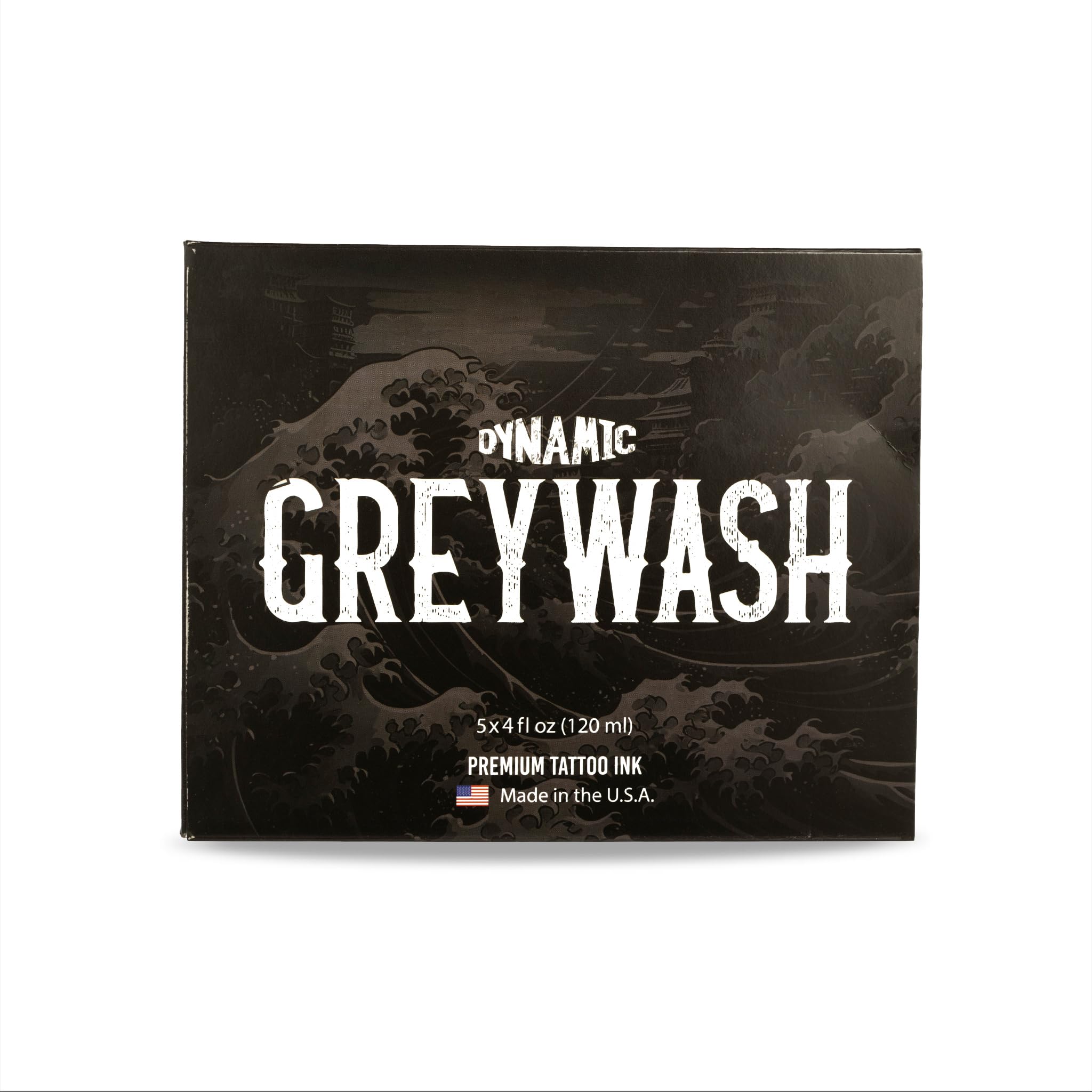 Premade Tattoo Greywash Set - 4 Dynamic Shades + Mixing Solution | 5 Bottle Professional Tattoo Ink Kit | Made in USA | Sterile, Hospital-Grade, Vegan Friendly (4oz Each) | Perfect for Realism Tattoos, Shading & Fine Line Work