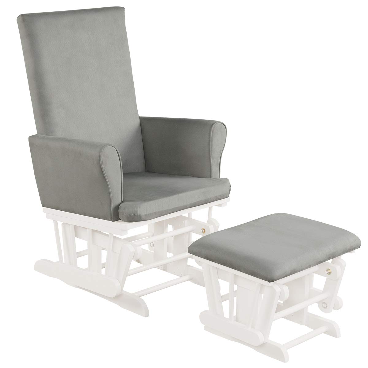 Costzon Baby Glider and Ottoman Set - Gray Upholstered Nursery Rocking Chair with Padded Armrests for Nursing, Napping & Reading | Comfortable Nursery Furniture for Baby's Room & Bedroom