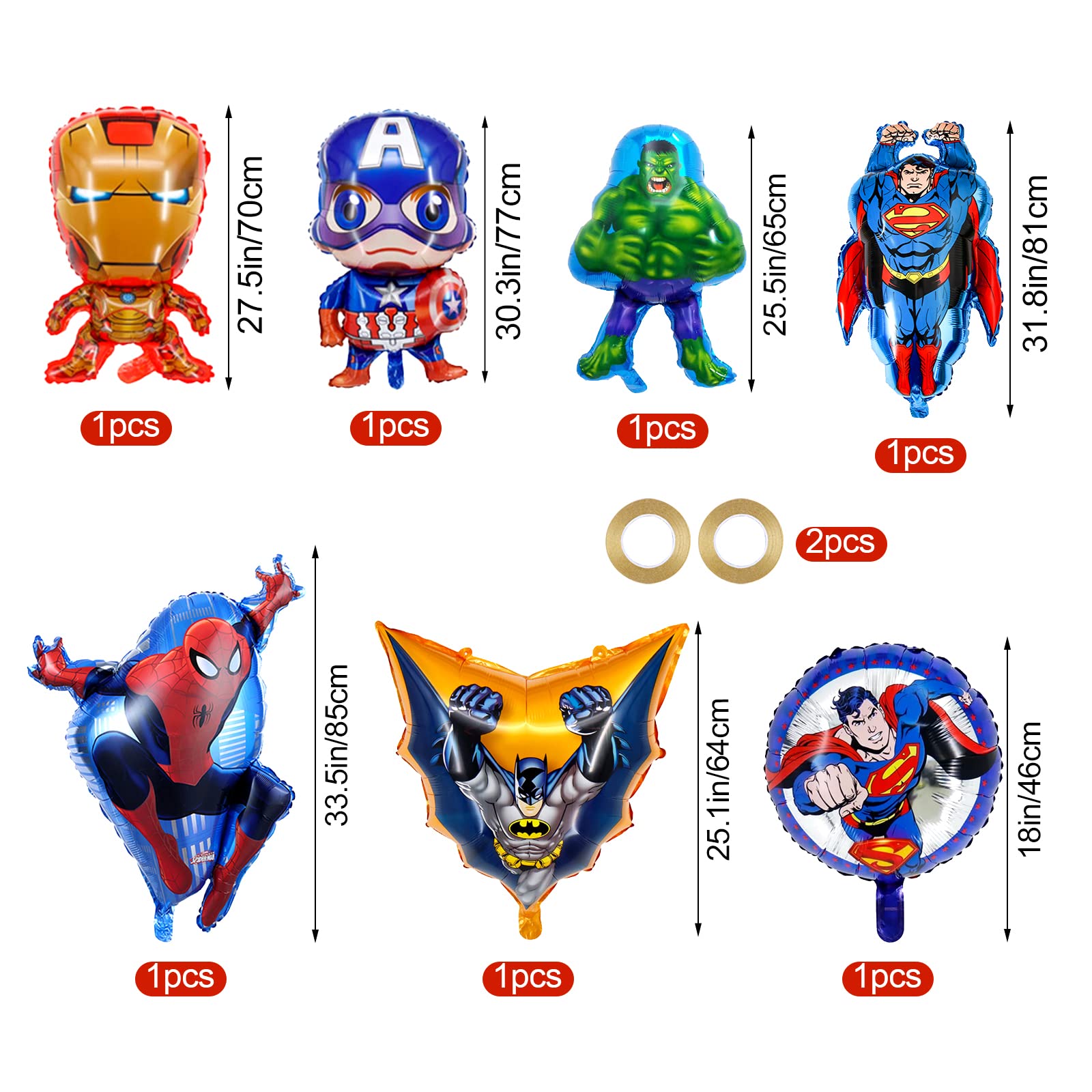 Superhero Aluminum Balloons Set - Superhero Birthday Party Decorations Kit with Foil Balloons for Superhero Themed Parties, Baby Showers & Room Decor - Perfect for Kids Birthday, Comic Con Events & Superhero Fan Gifts