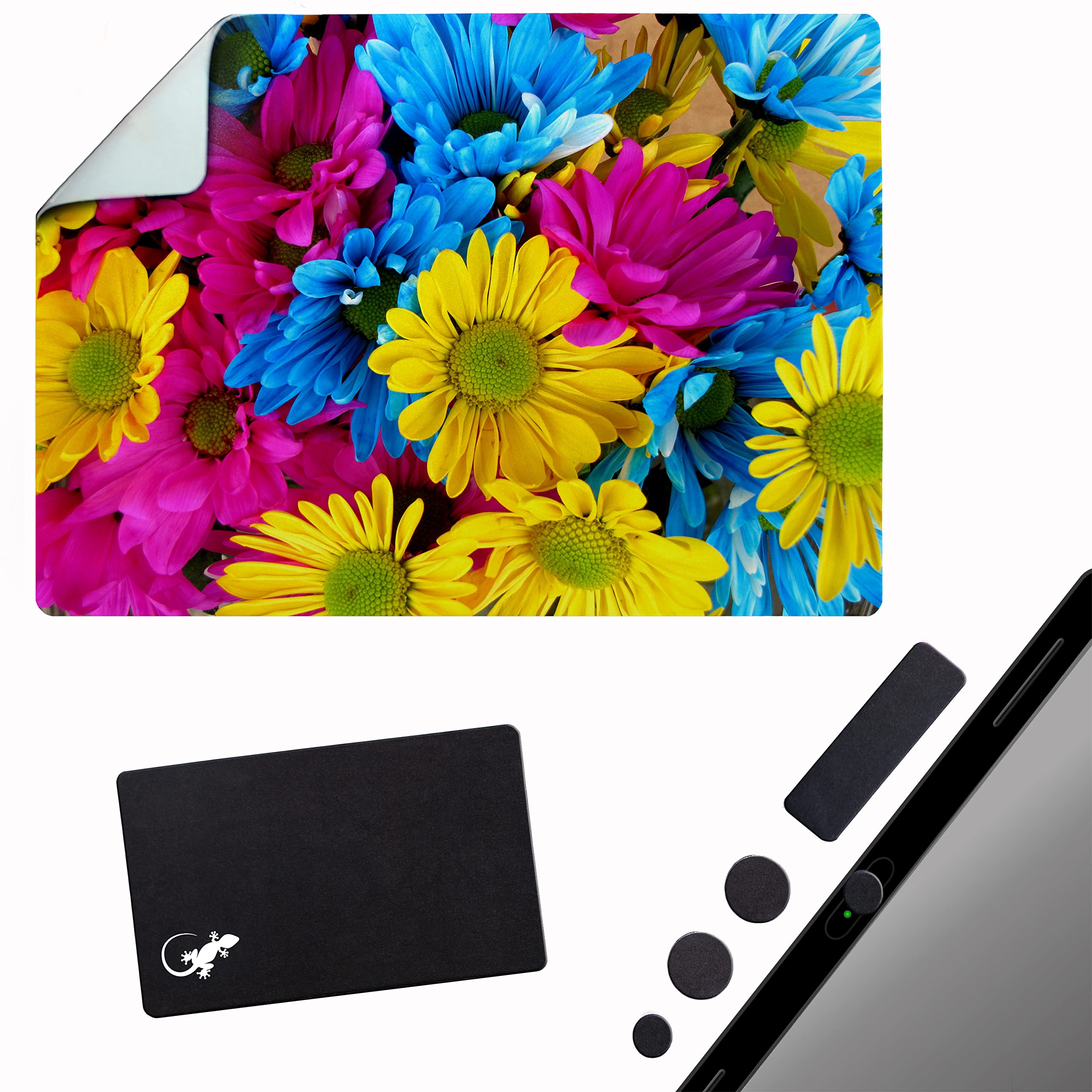 Non-Slip Adhesive Mouse Pad - Sticky & Reusable Travel Mouse Mat for Laptop, PC, Office & Home - Daisy Flower Design - Perfect for Desks, Cars & Workspaces
